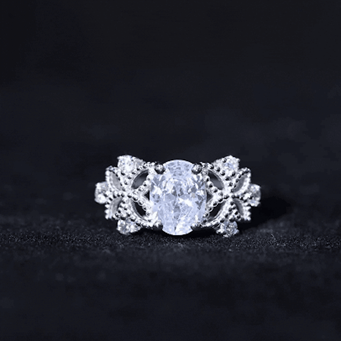 1.2 Carat Oval Lab Grown Diamond Flower Engagement Ring