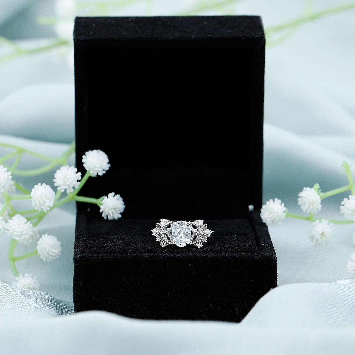 1.2 Carat Oval Lab Grown Diamond Flower Engagement Ring