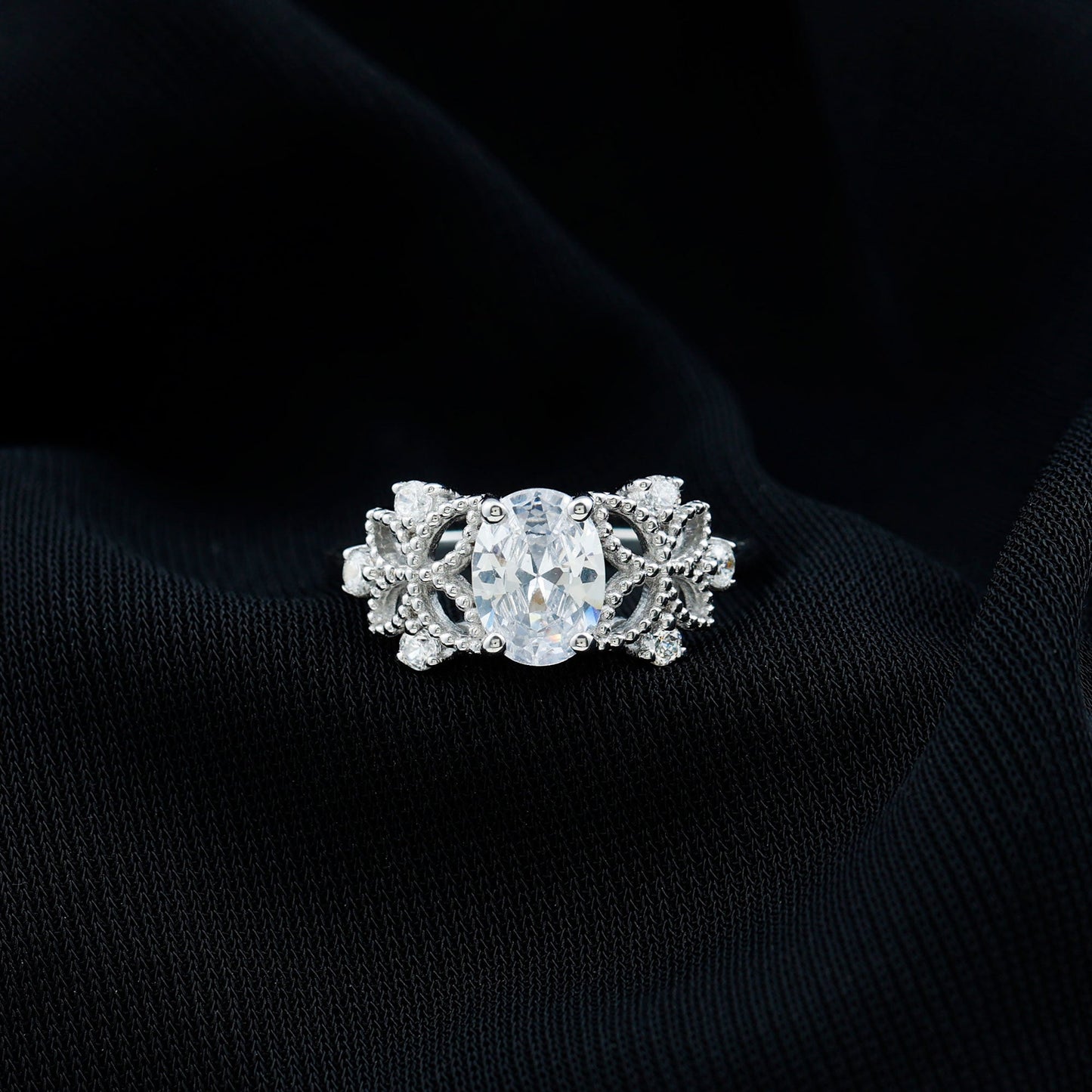 1.2 Carat Oval Lab Grown Diamond Flower Engagement Ring