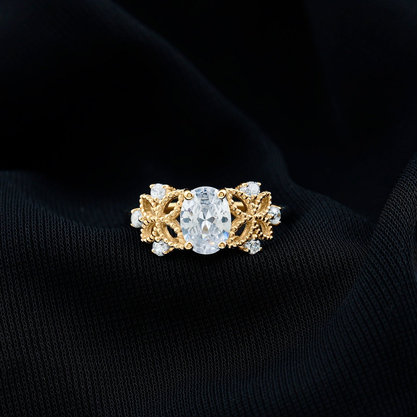 1.2 Carat Oval Lab Grown Diamond Flower Engagement Ring