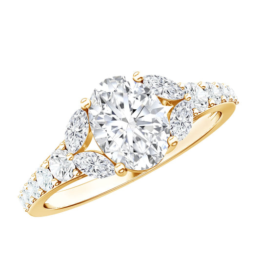 Certified 1 Carat Oval Lab Grown Diamond Engagement Ring With Side Stones