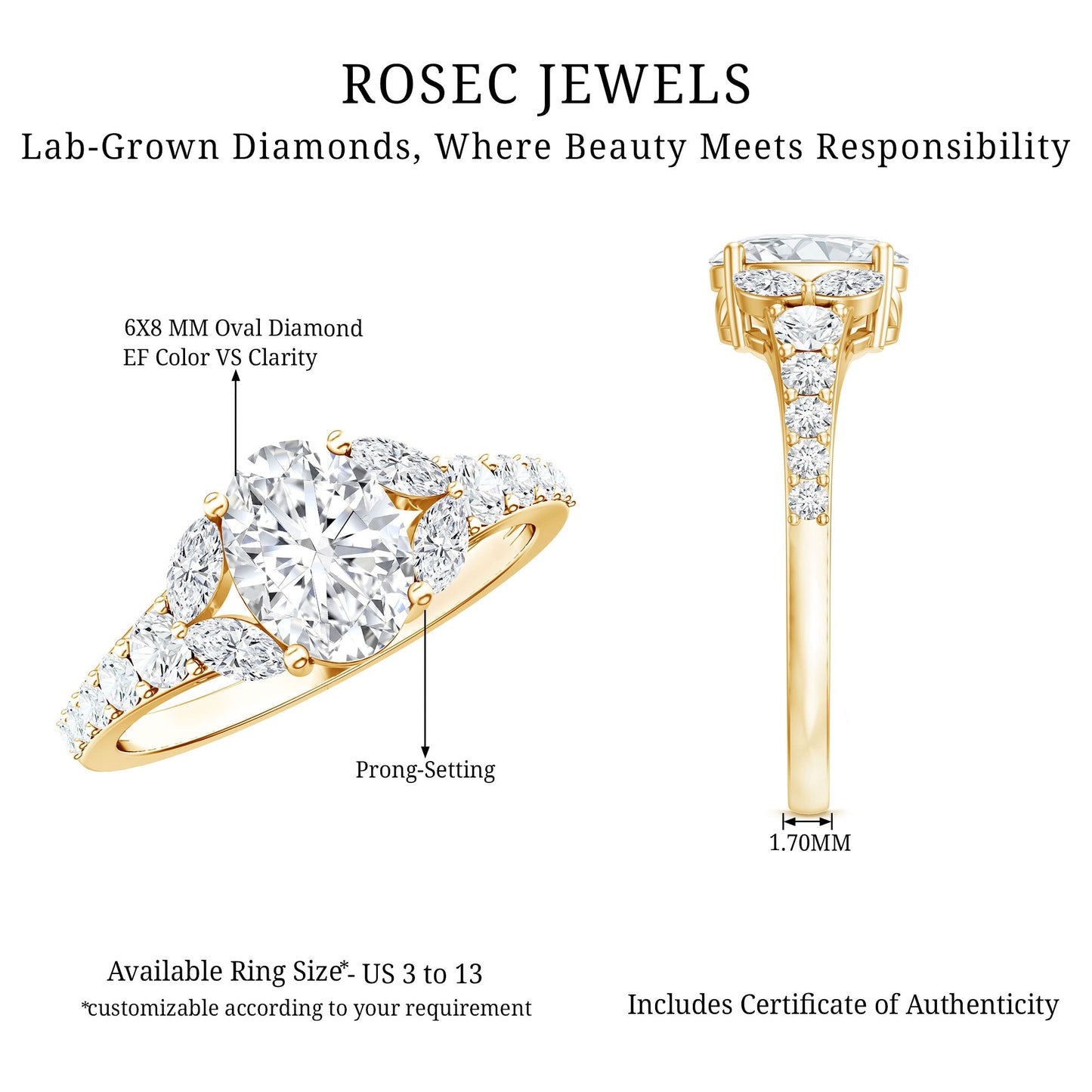 Certified 1 Carat Oval Lab Grown Diamond Engagement Ring With Side Stones