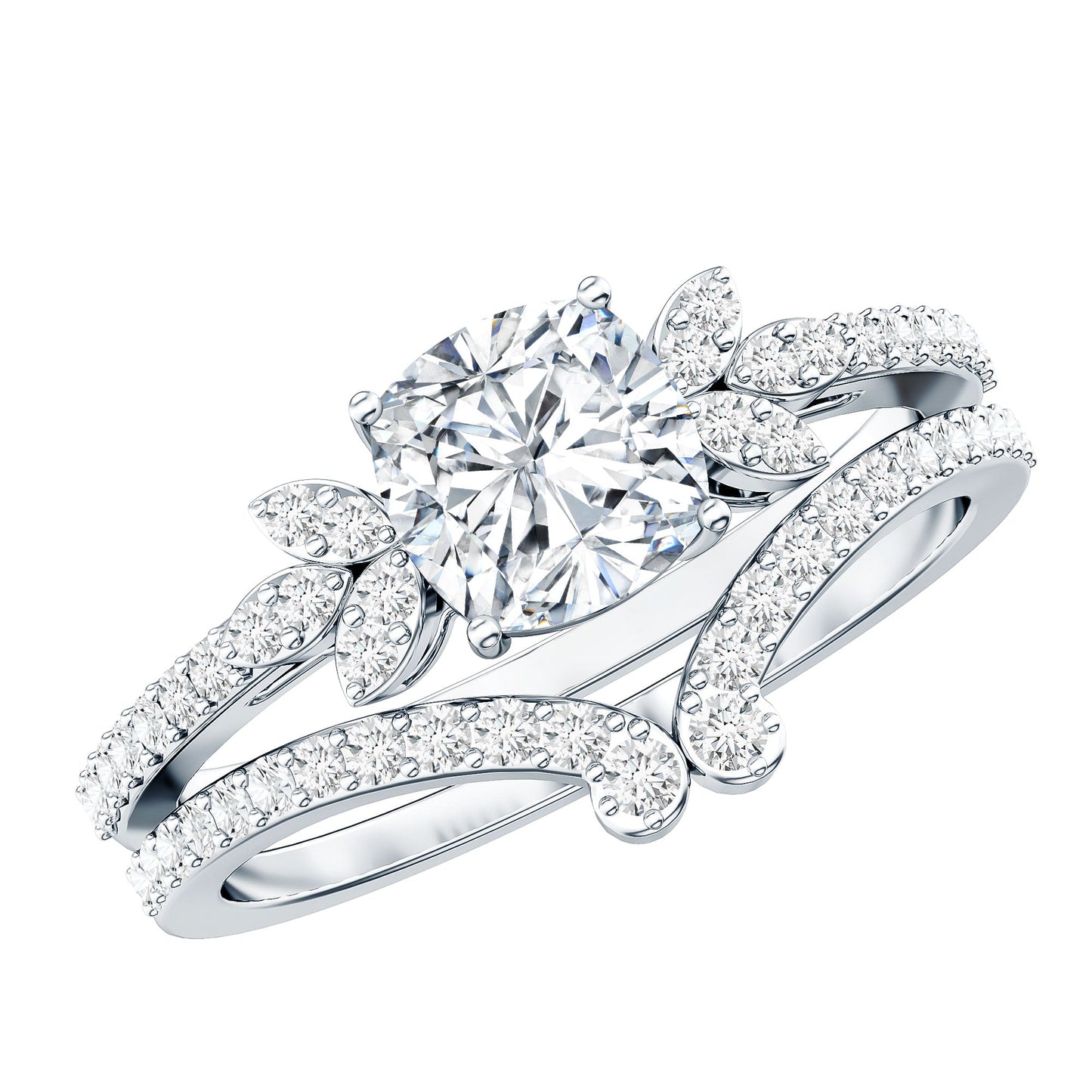 Certified 1.7 Carat Cushion Lab Grown Diamond Engagement Ring with Wedding Band