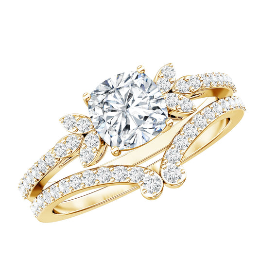 Certified 1.7 Carat Cushion Lab Grown Diamond Engagement Ring with Wedding Band