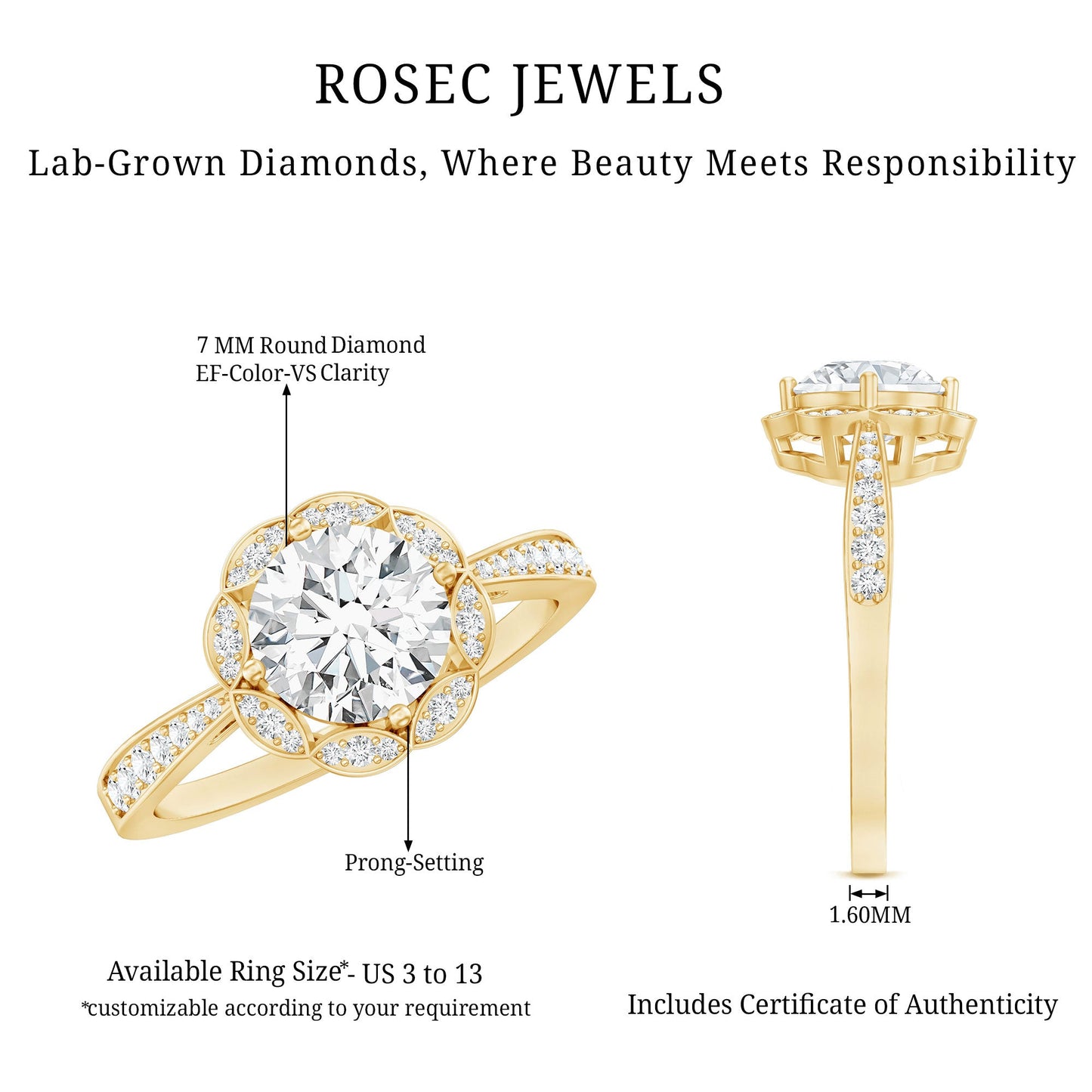 Certified 1.2 Carat Lab Grown Diamond Halo Engagement Ring