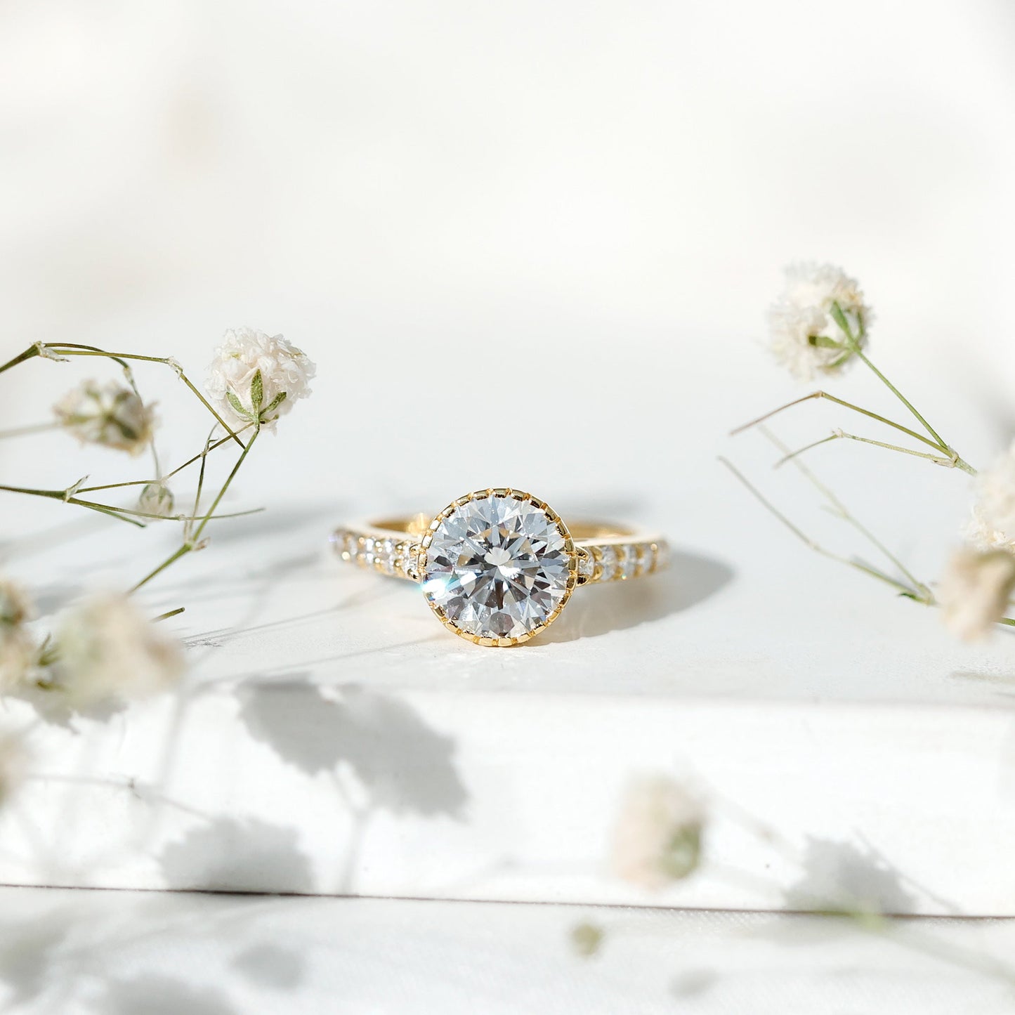 Certified Bezel Set Lab Grown Diamond Engagement Ring With Side Stones