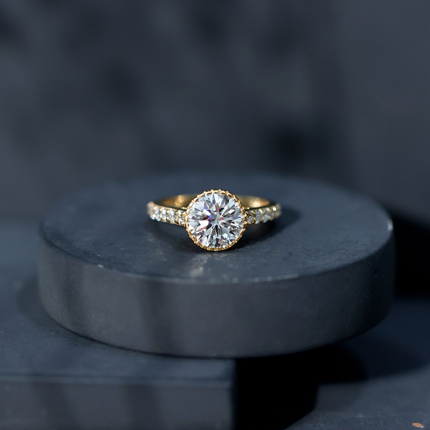 Certified Bezel Set Lab Grown Diamond Engagement Ring With Side Stones