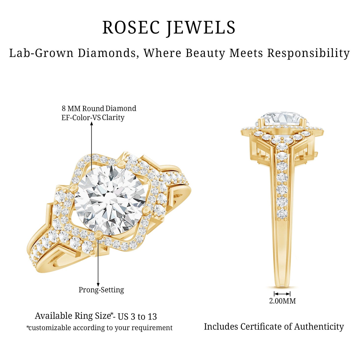 Certified 2 Carat Lab Grown Diamond Vintage Style Engagement Ring