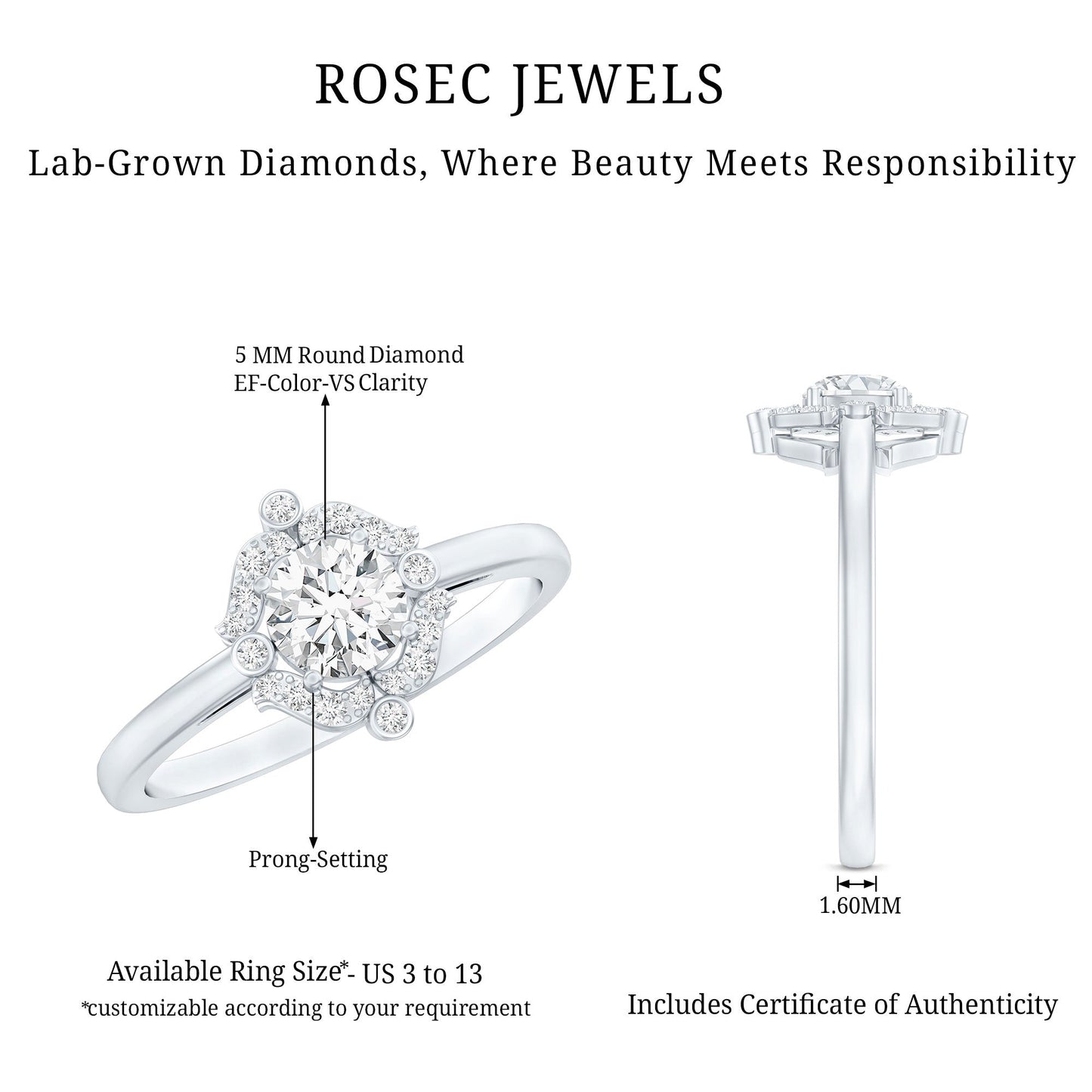 Certified 0.4 Carat Lab Grown Diamond Unique Engagement Ring
