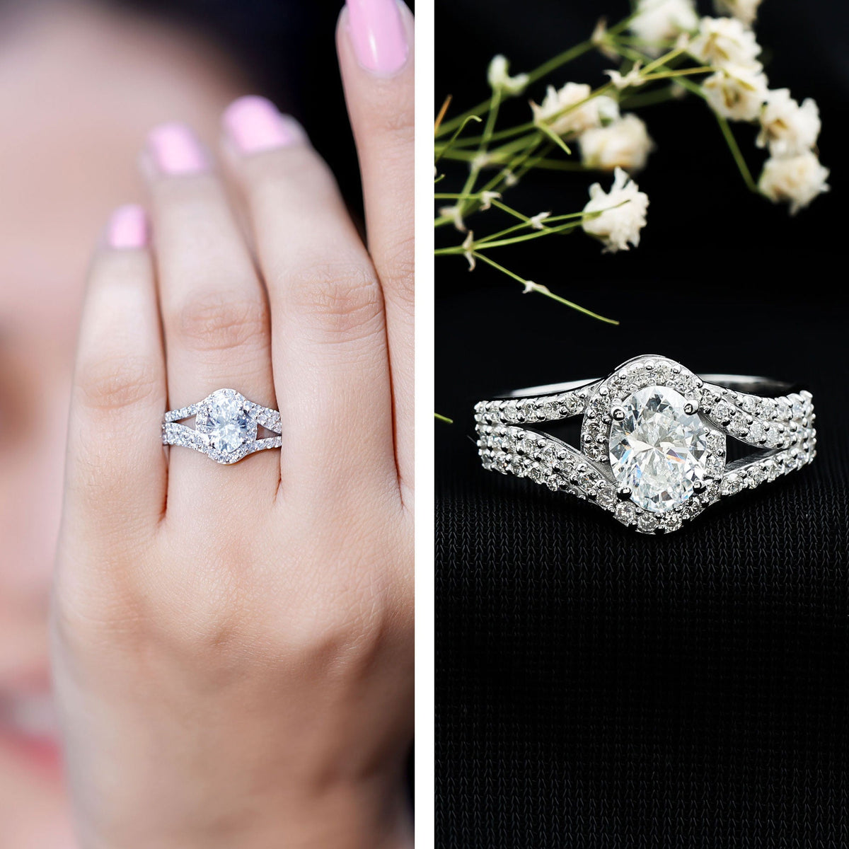 Certified 1.2 Carat Oval Lab Grown Diamond Split Shank Engagement Ring