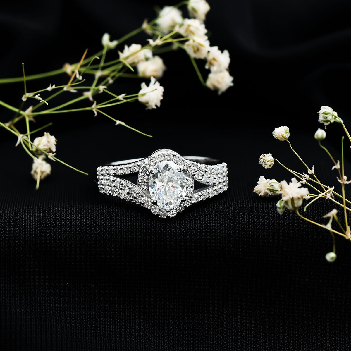 Certified 1.2 Carat Oval Lab Grown Diamond Split Shank Engagement Ring