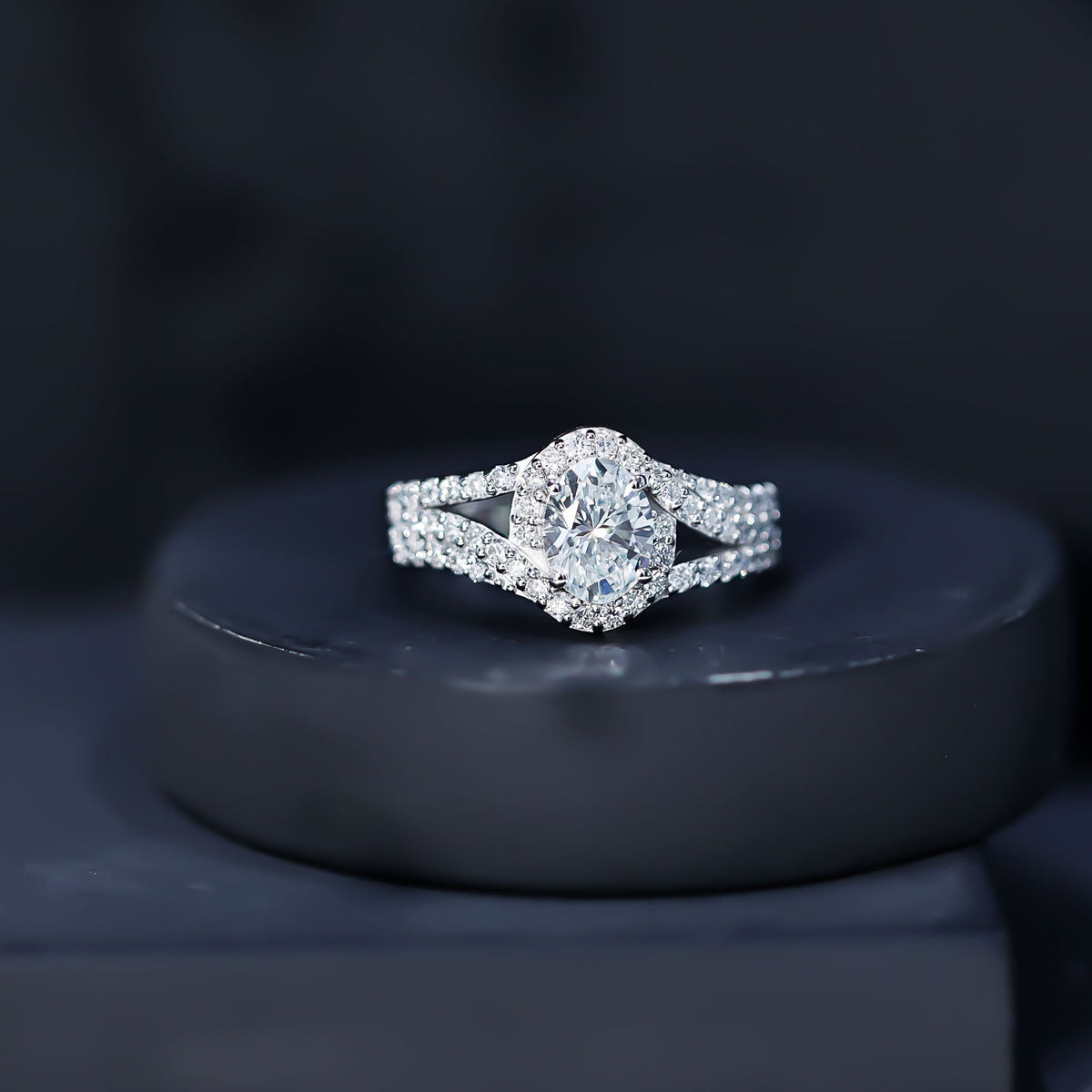 Certified 1.2 Carat Oval Lab Grown Diamond Split Shank Engagement Ring