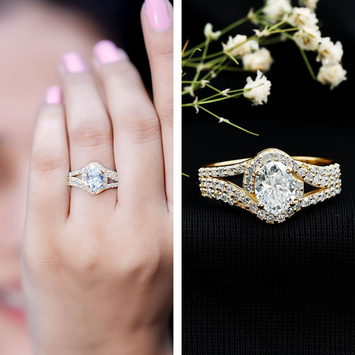Certified 1.2 Carat Oval Lab Grown Diamond Split Shank Engagement Ring