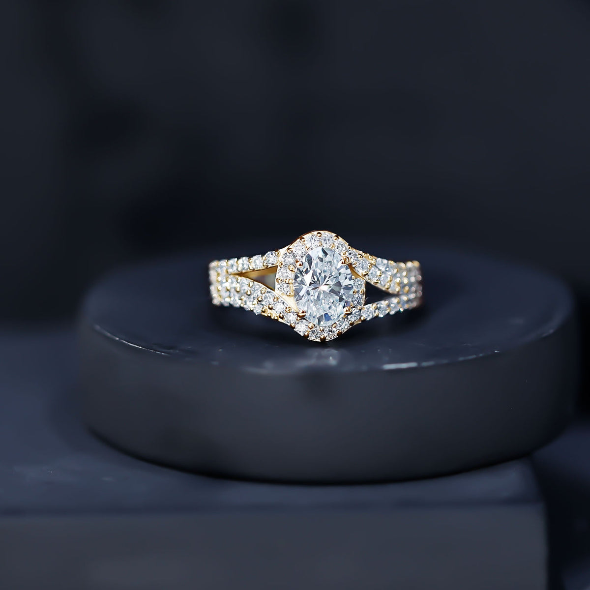 Certified 1.2 Carat Oval Lab Grown Diamond Split Shank Engagement Ring
