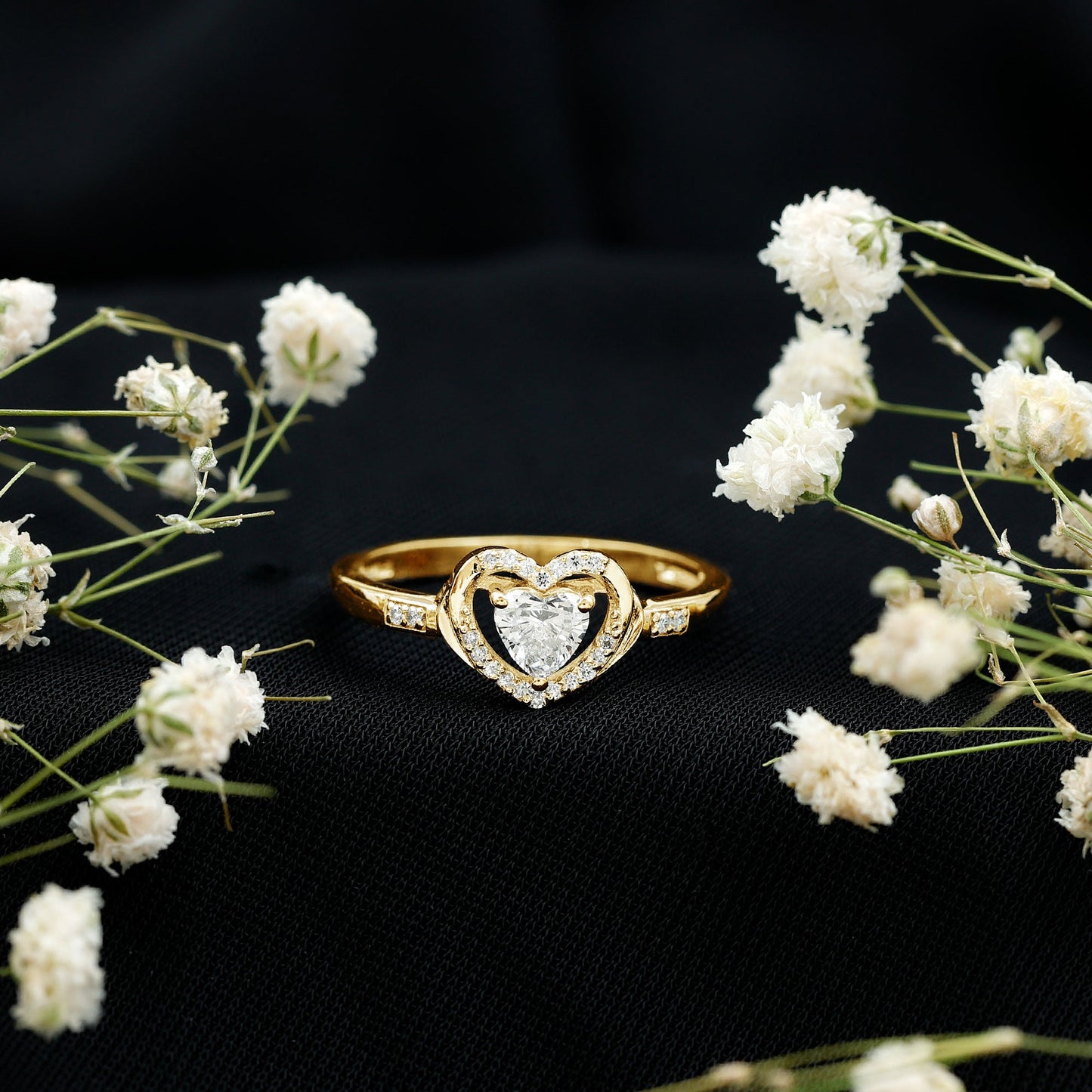Certified Lab Created 0.5 Carat Heart Diamond Halo Engagement Ring