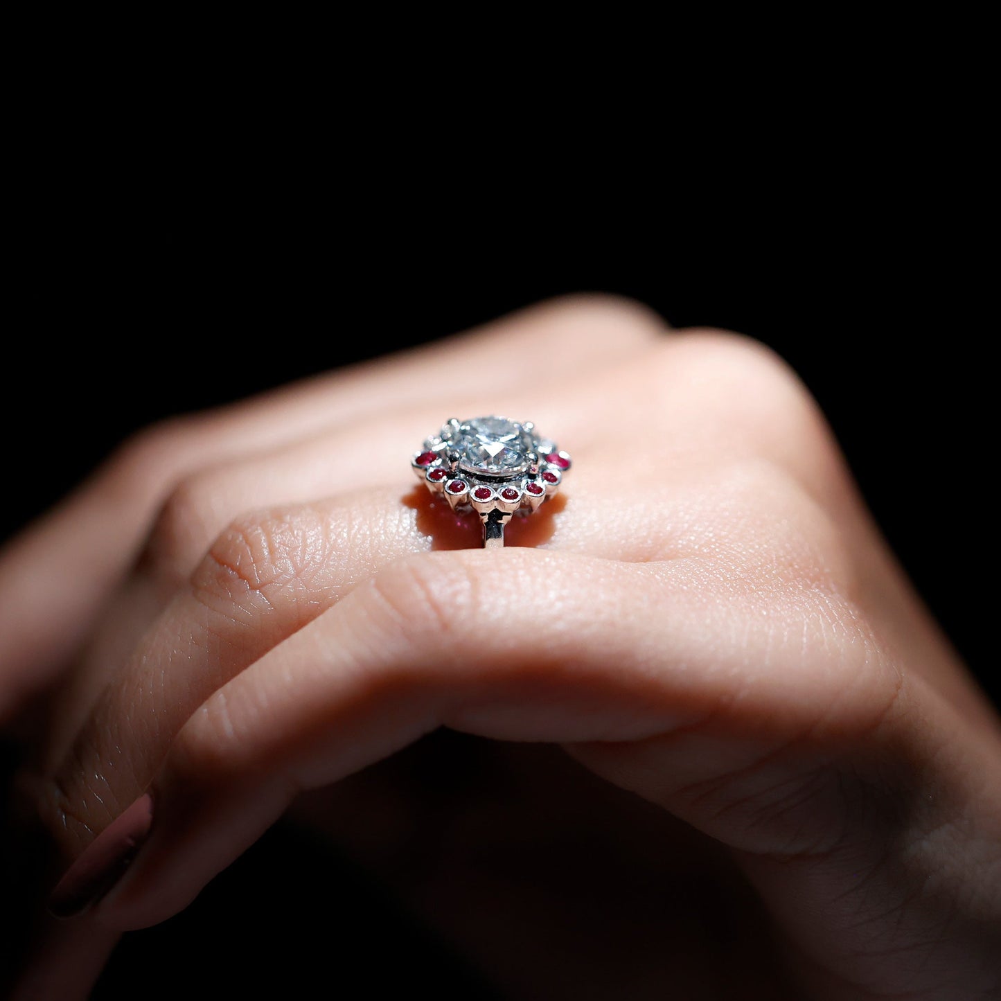 Certified Lab 2 Carat Diamond Ruby Halo Engagement Ring For Women