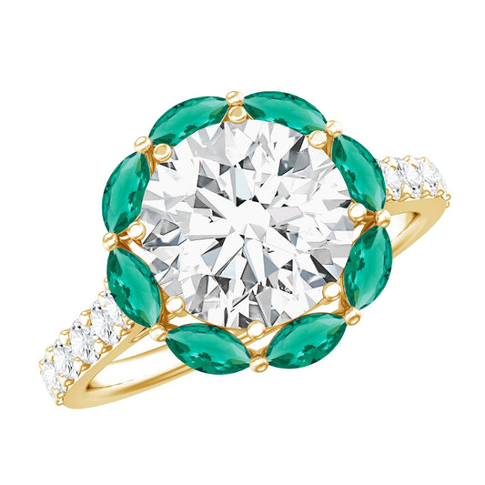 Certified Lab 3 Carat Diamond Engagement Ring with Emerald Halo