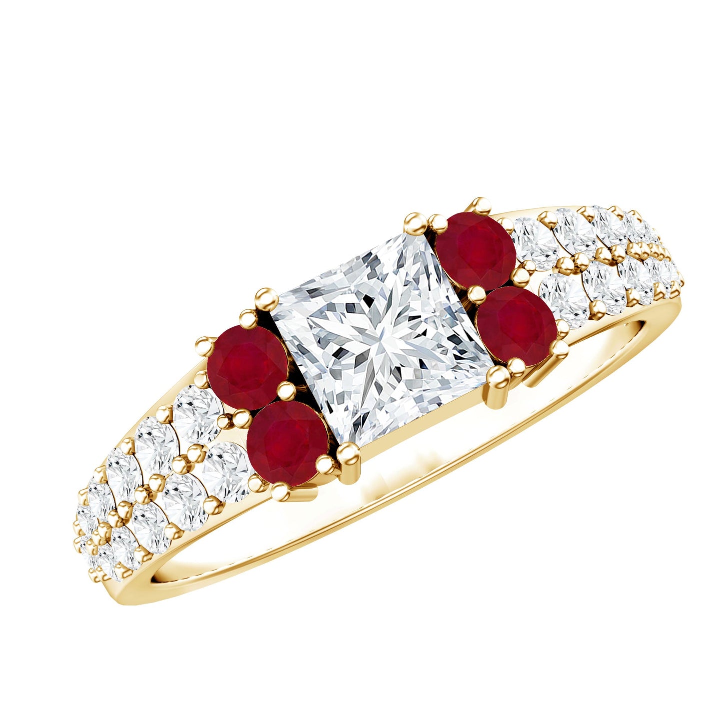 Lab Grown Diamond 0.8 Carat Princess Cut Engagement Ring With Ruby