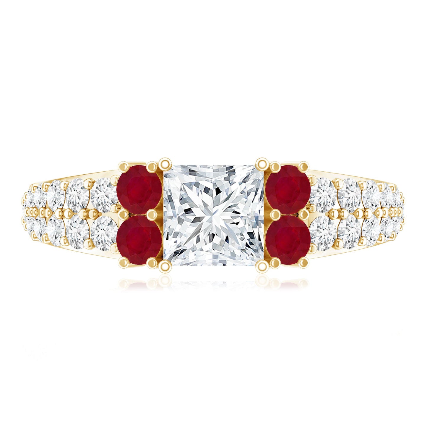 Lab Grown Diamond 0.8 Carat Princess Cut Engagement Ring With Ruby