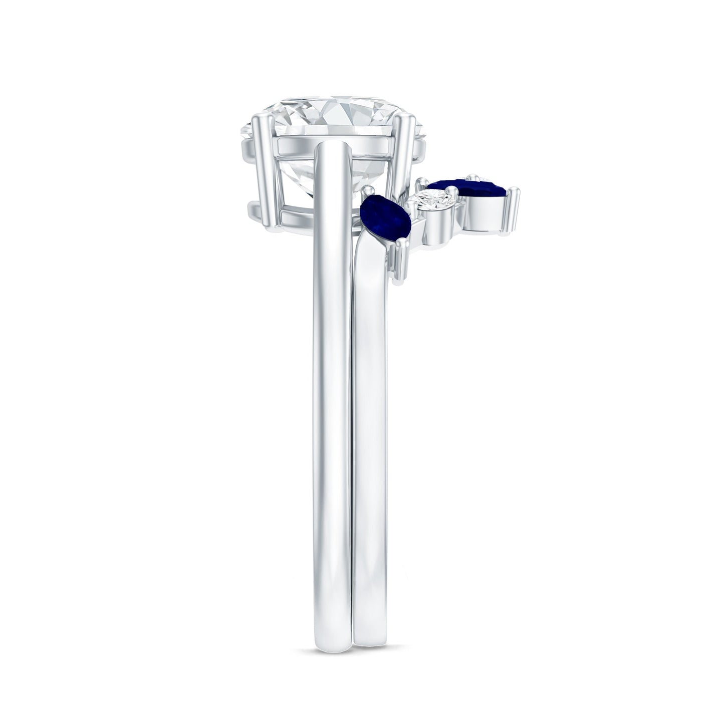 Certified Lab Grown Diamond Designer Engagement Ring Set With Sapphire