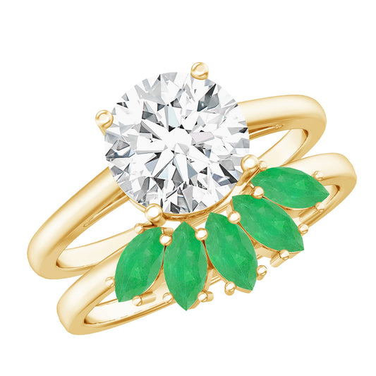 Certified 2 Carat Lab Grown Diamond Engagement Ring With Emerald Wedding Band