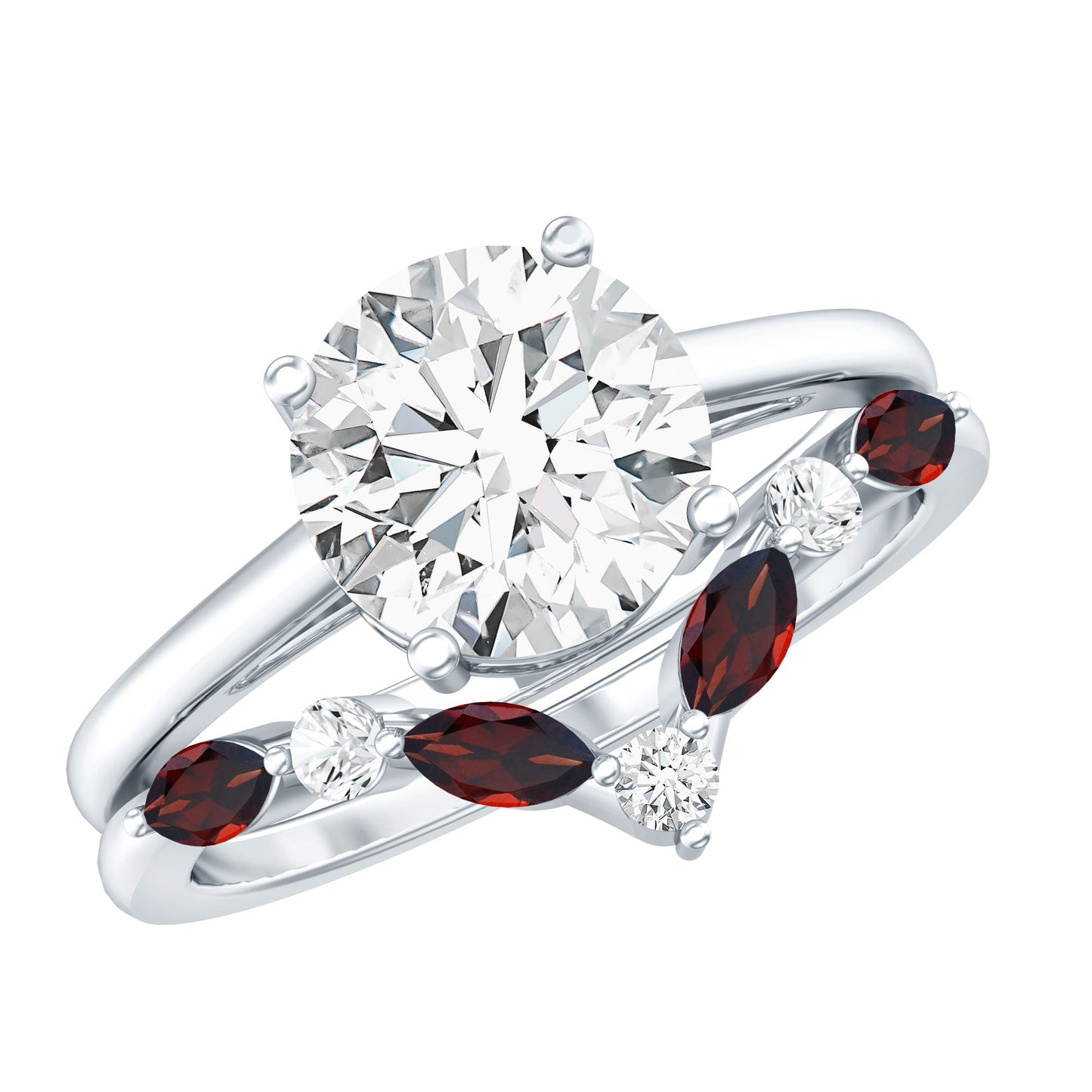 Certified 2 Carat Lab Grown Diamond Bridal Ring Set With Garnet Enhancer