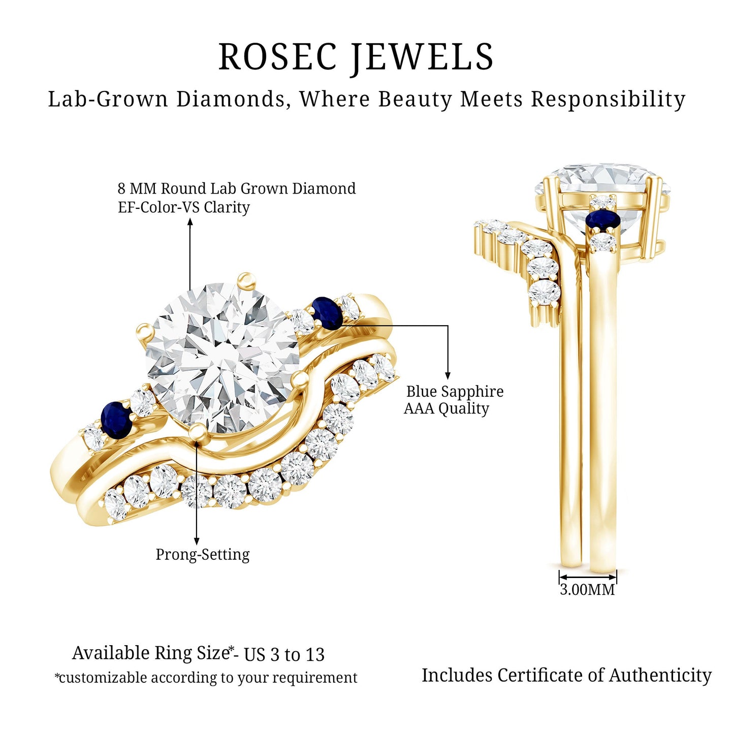 2 Carat Certified Lab Grown Diamond Engagement Ring With Wedding Band