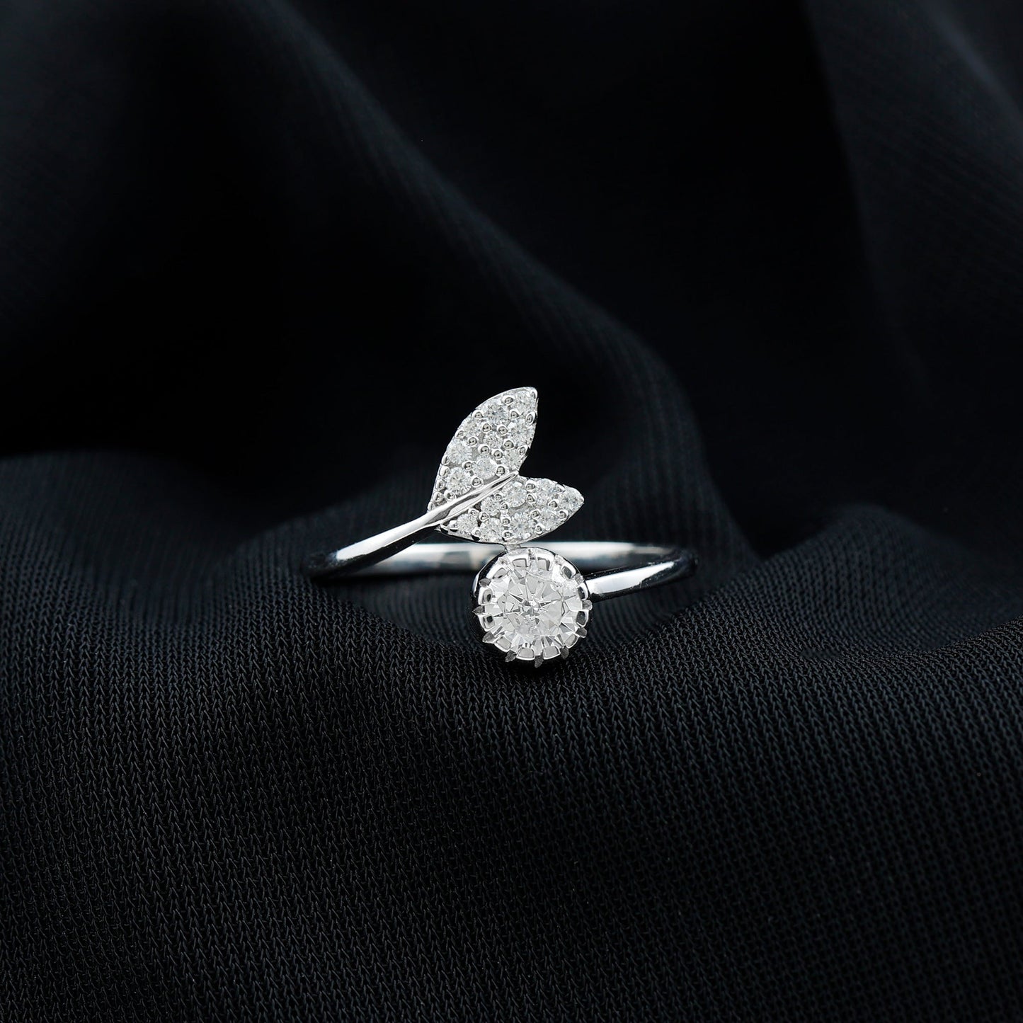 Certified 0.4 Carat Round Lab Grown Diamond Tail Cuff Ring