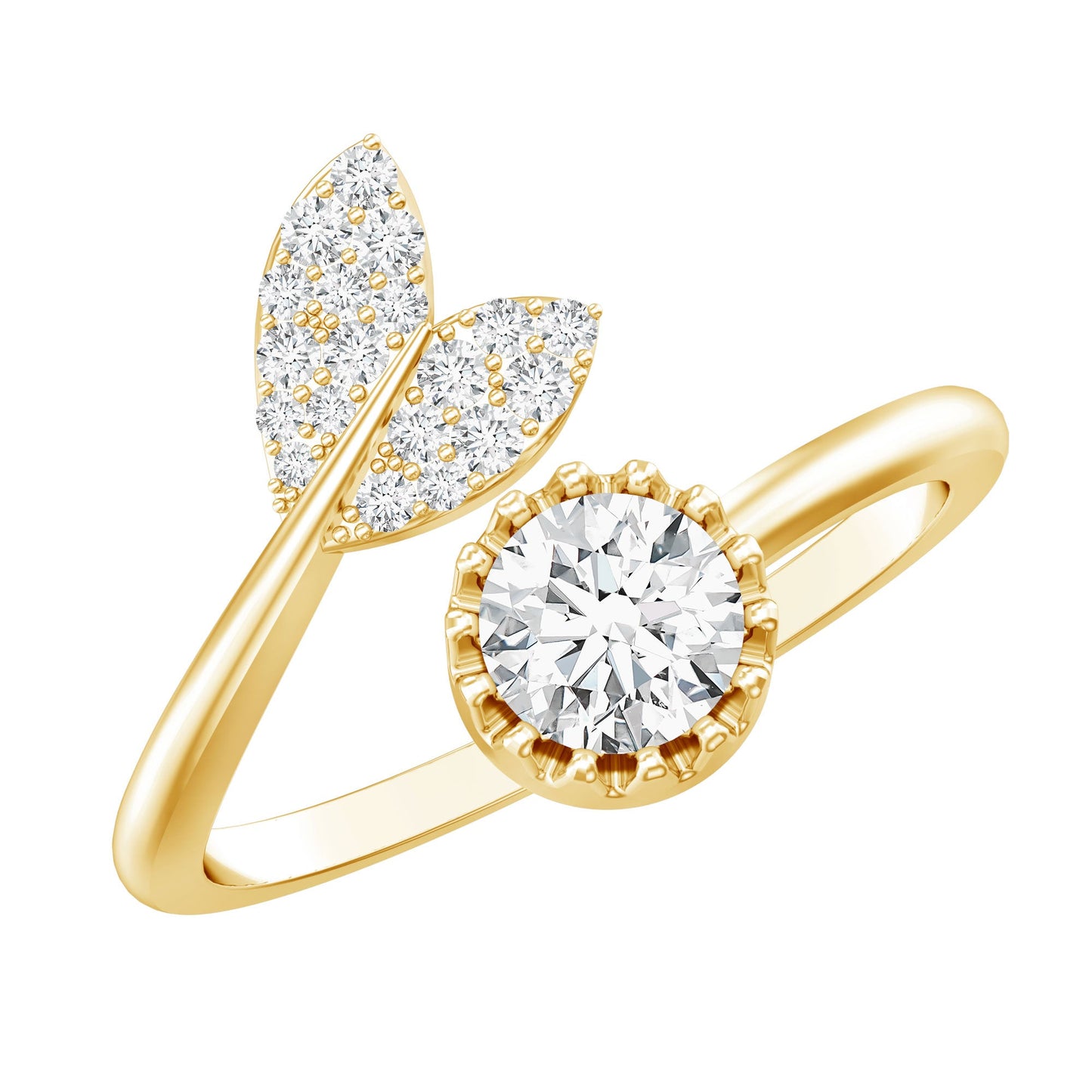 Certified 0.4 Carat Round Lab Grown Diamond Tail Cuff Ring