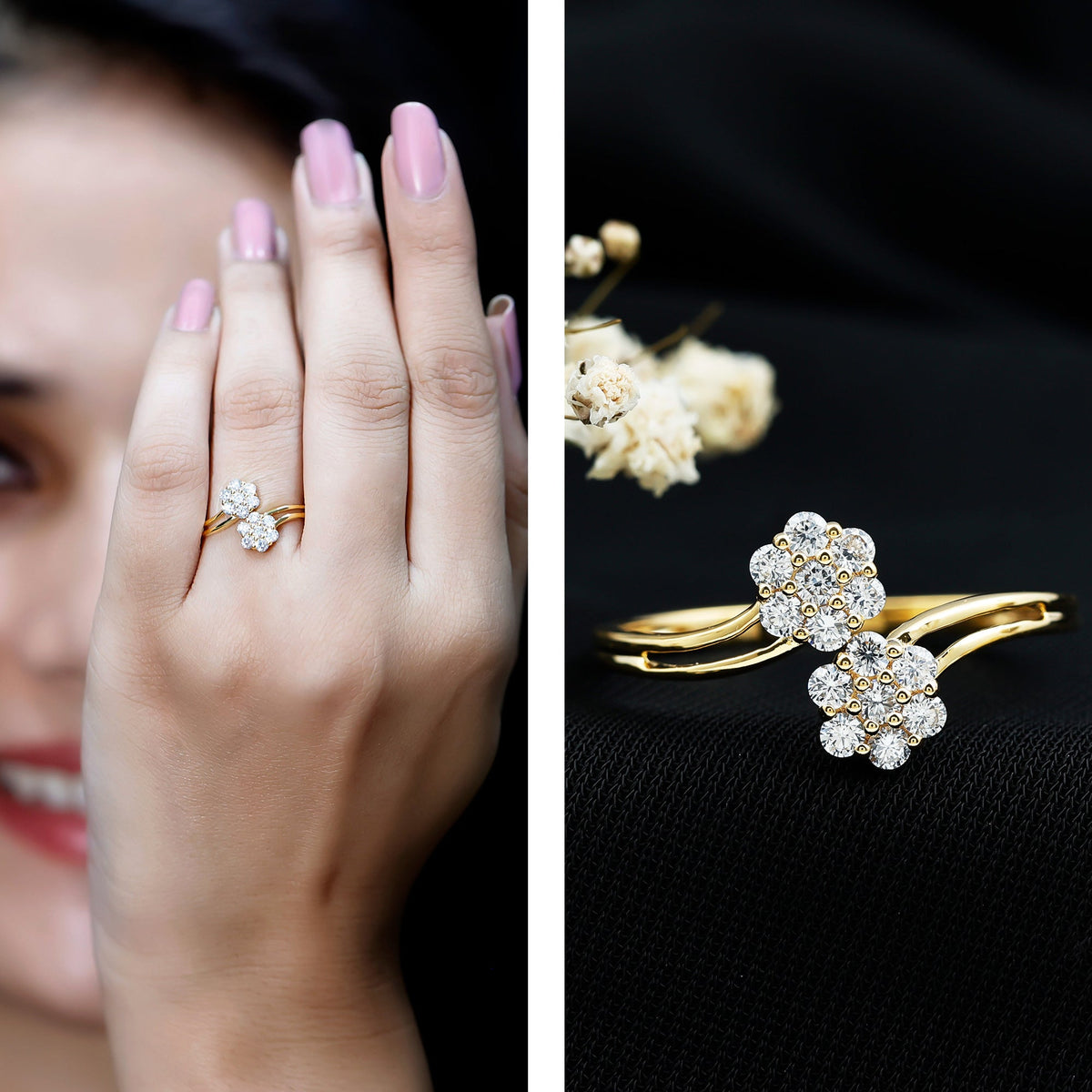 Certified Lab Grown Diamond Flower Wrap Engagement Ring