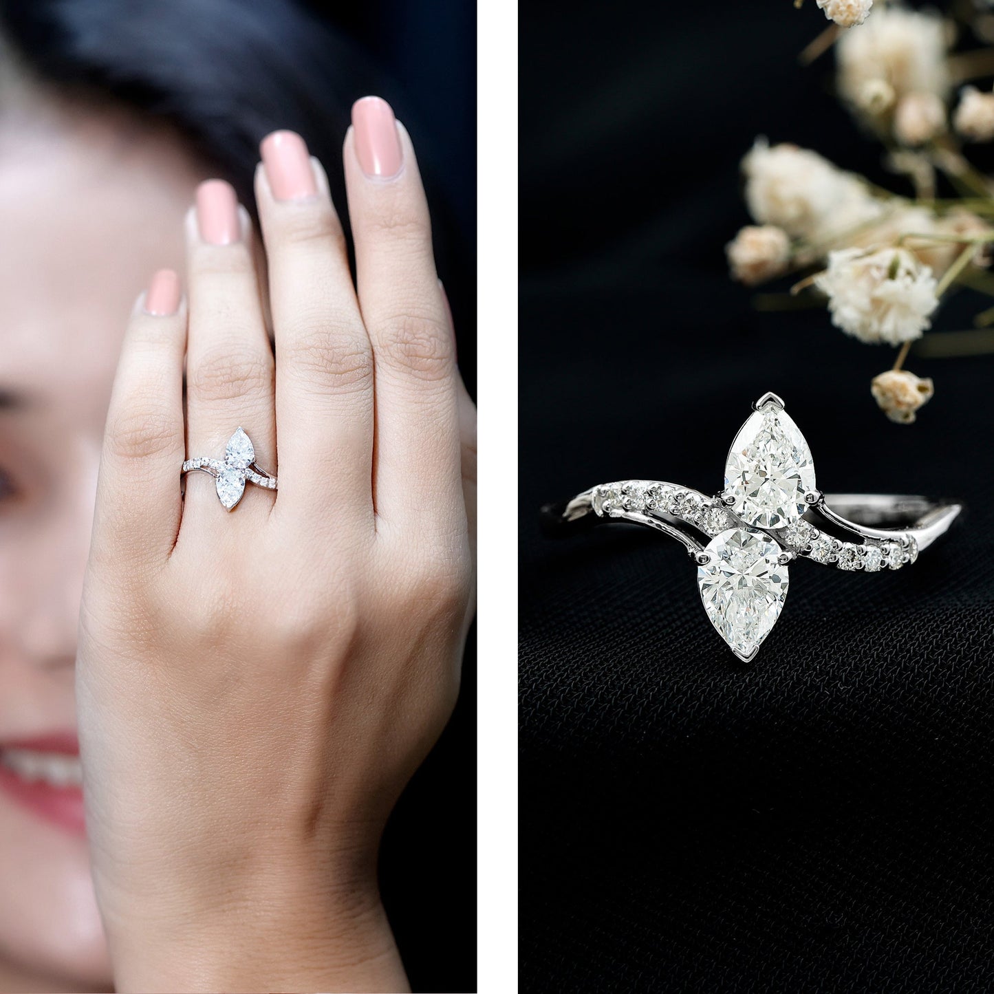 Certified Lab Grown Diamond 2 Stone Engagement Ring For Women