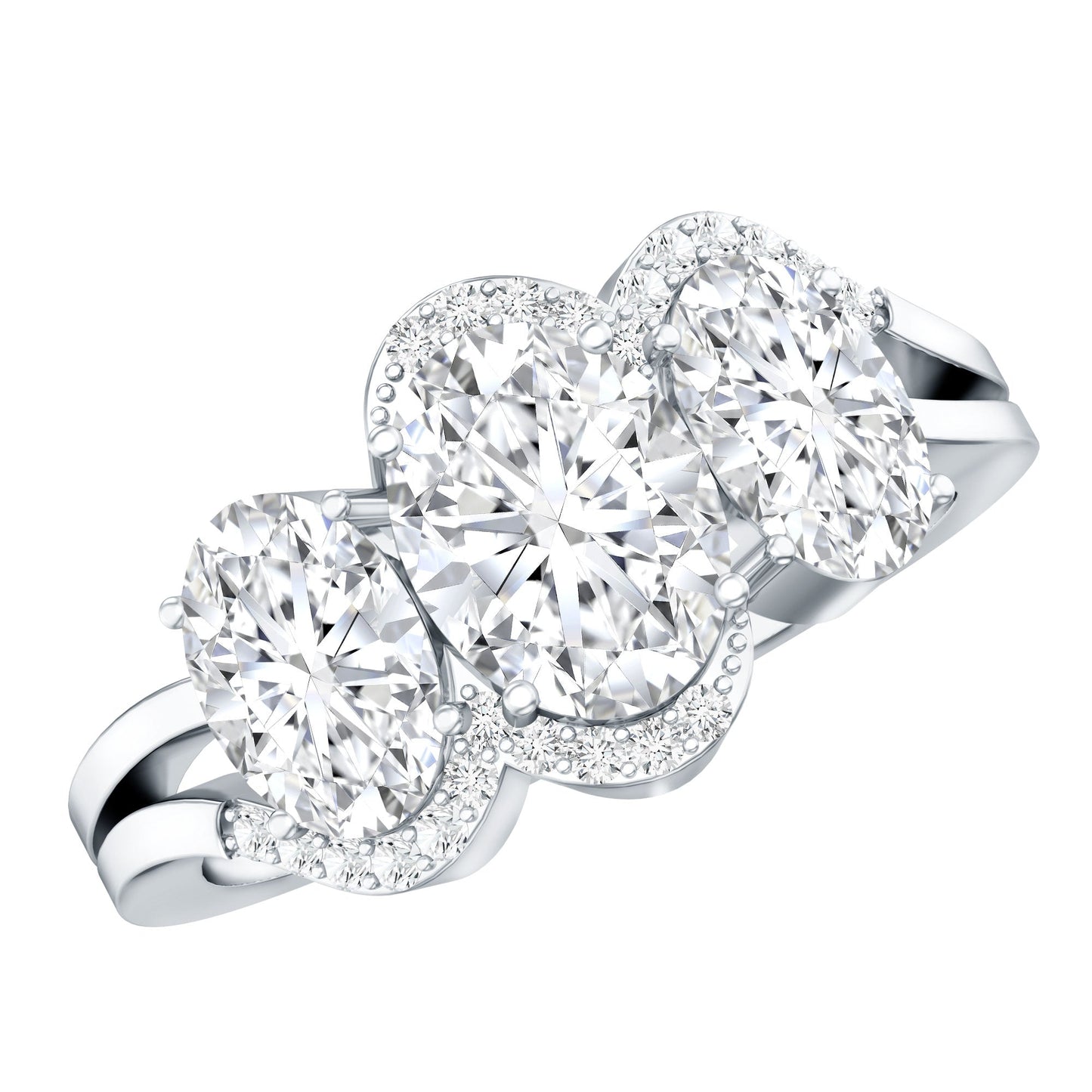 Certified Oval Lab Grown Diamond Three Stone Engagement Ring