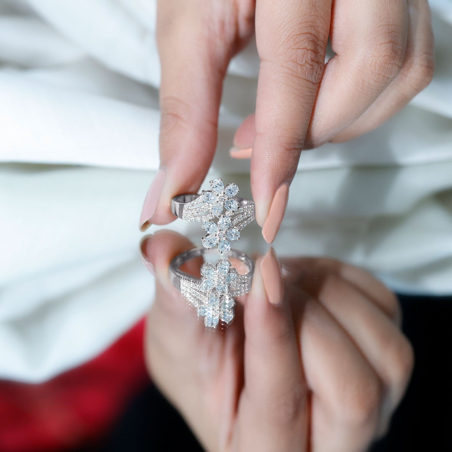 Certified Lab Grown Diamond Flower Engagement Ring For Women