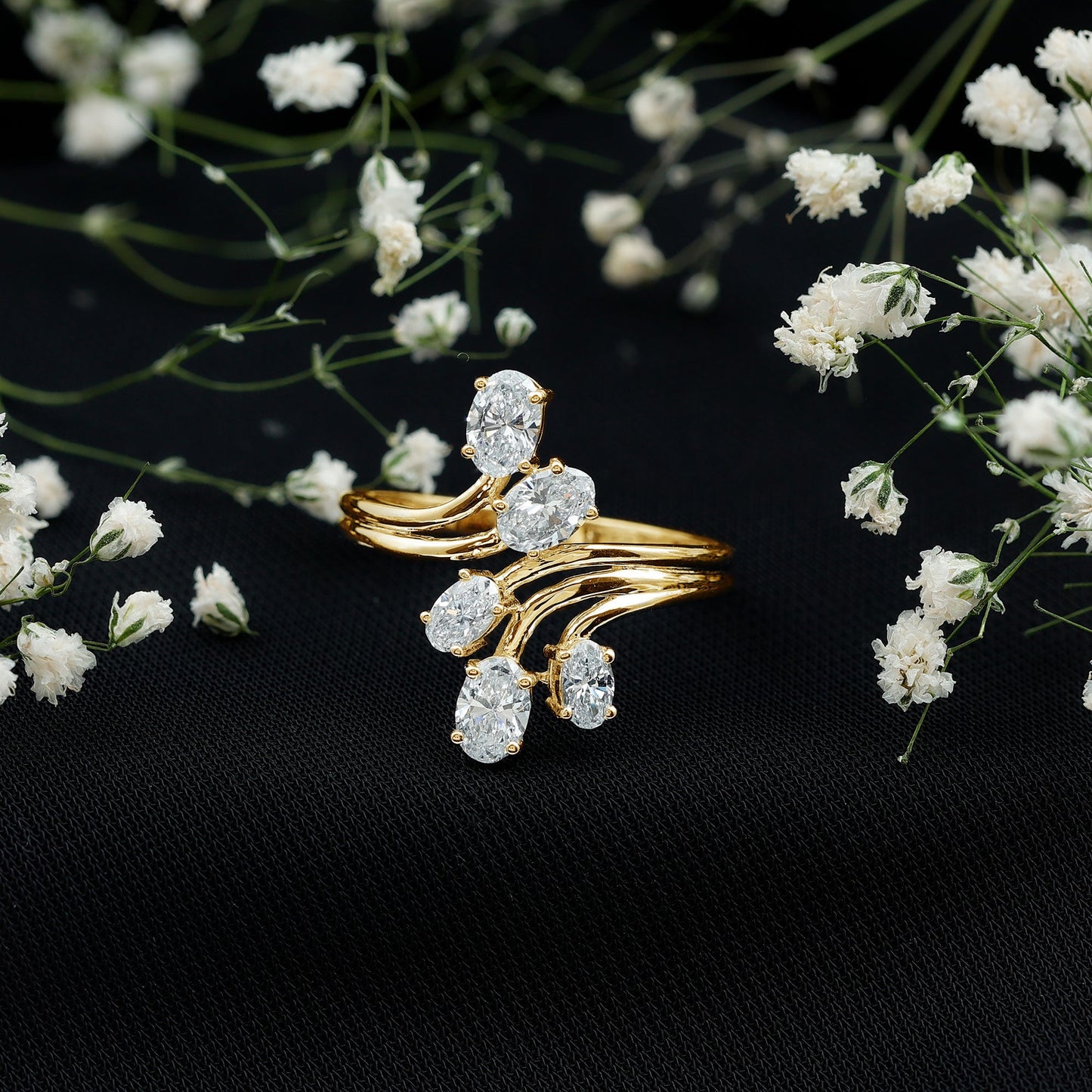 Certified Oval Lab Grown Diamond Designer Cocktail Ring