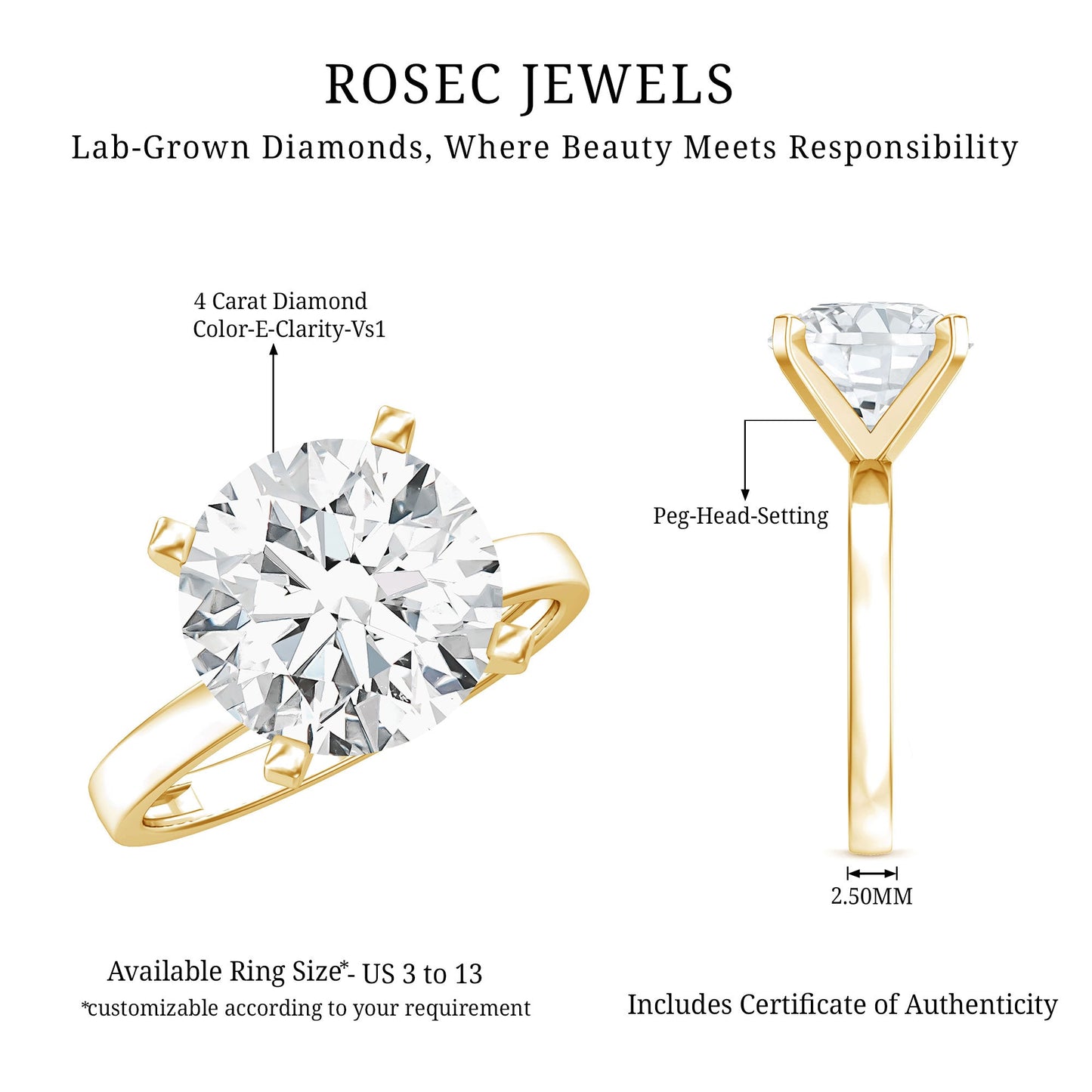 4 CT IGI Certified Lab Diamond Timeless Engagement Ring