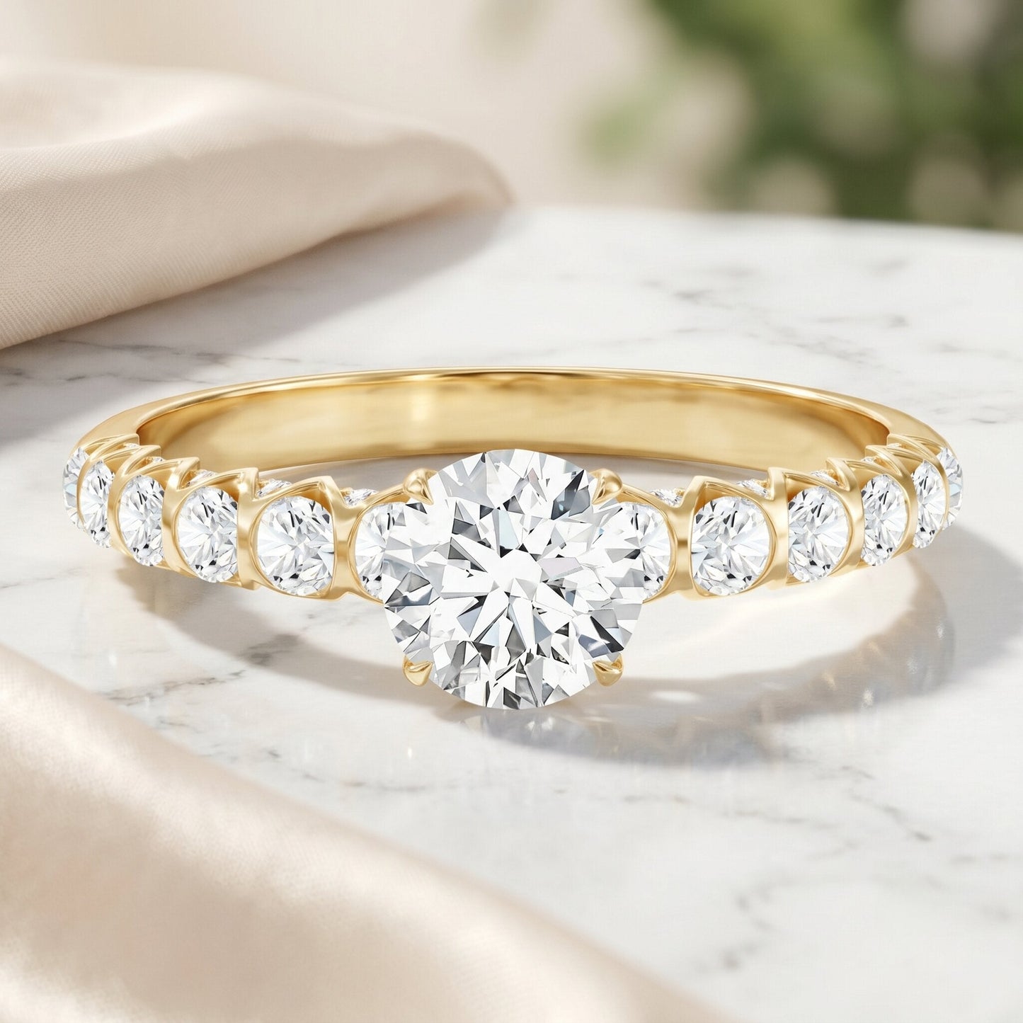 IGI Certified Round Lab Grown Diamond Side Stone Engagement Ring