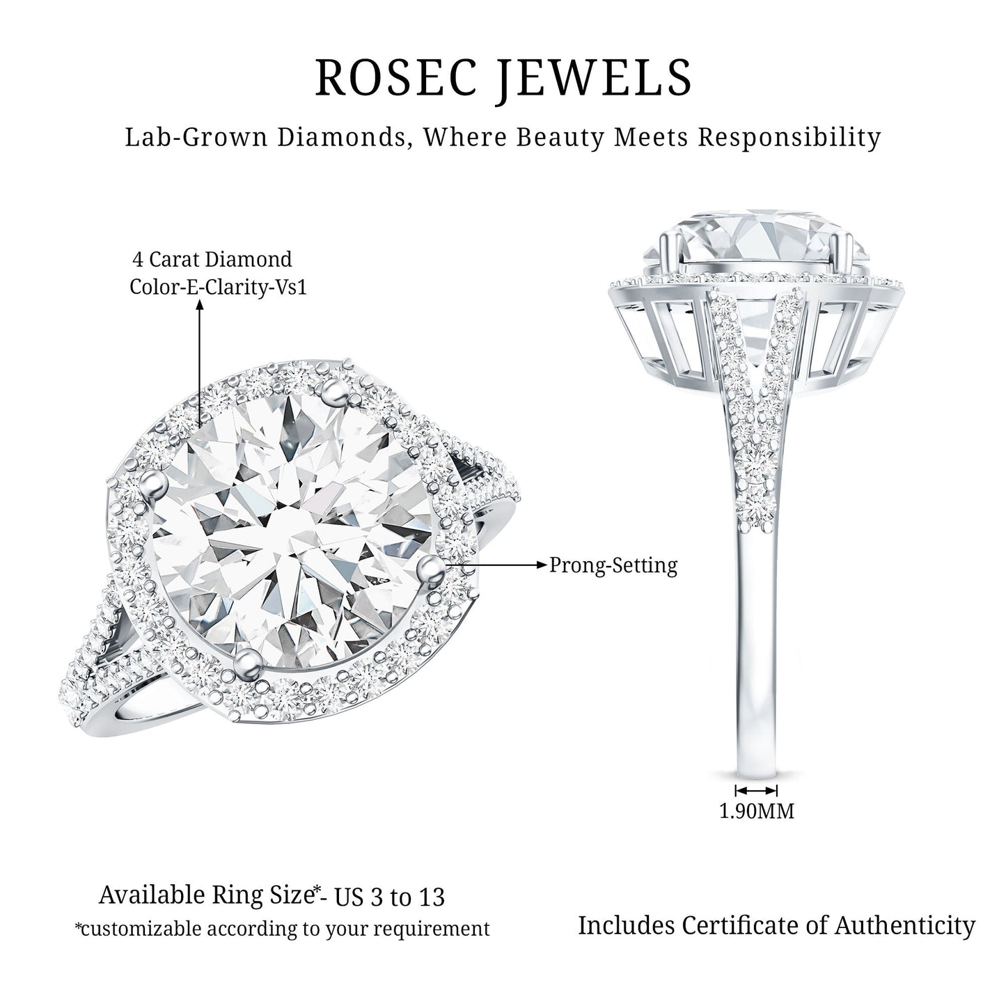IGI Certified Lab Grown Diamond Statement Engagement Ring with Split Shank