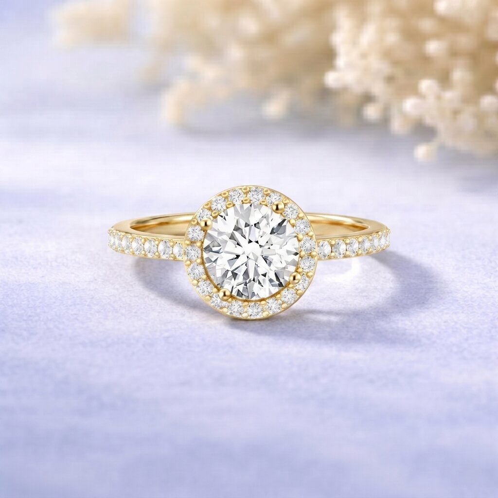 IGI Certified 1 CT Lab Grown Diamond Round Engagement Ring