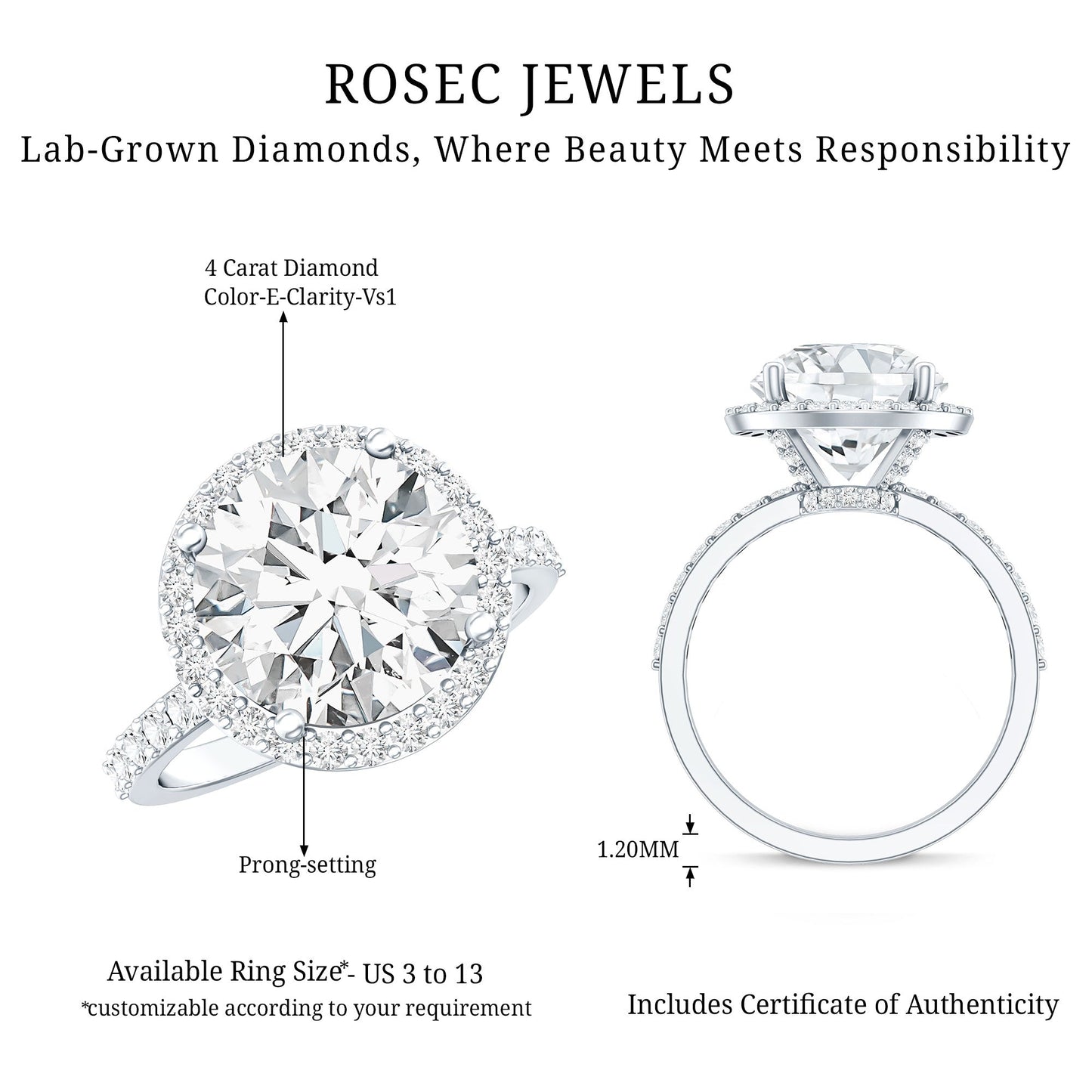4 Carat Lab Grown Diamond Cocktail Engagement Ring with IGI Certificate