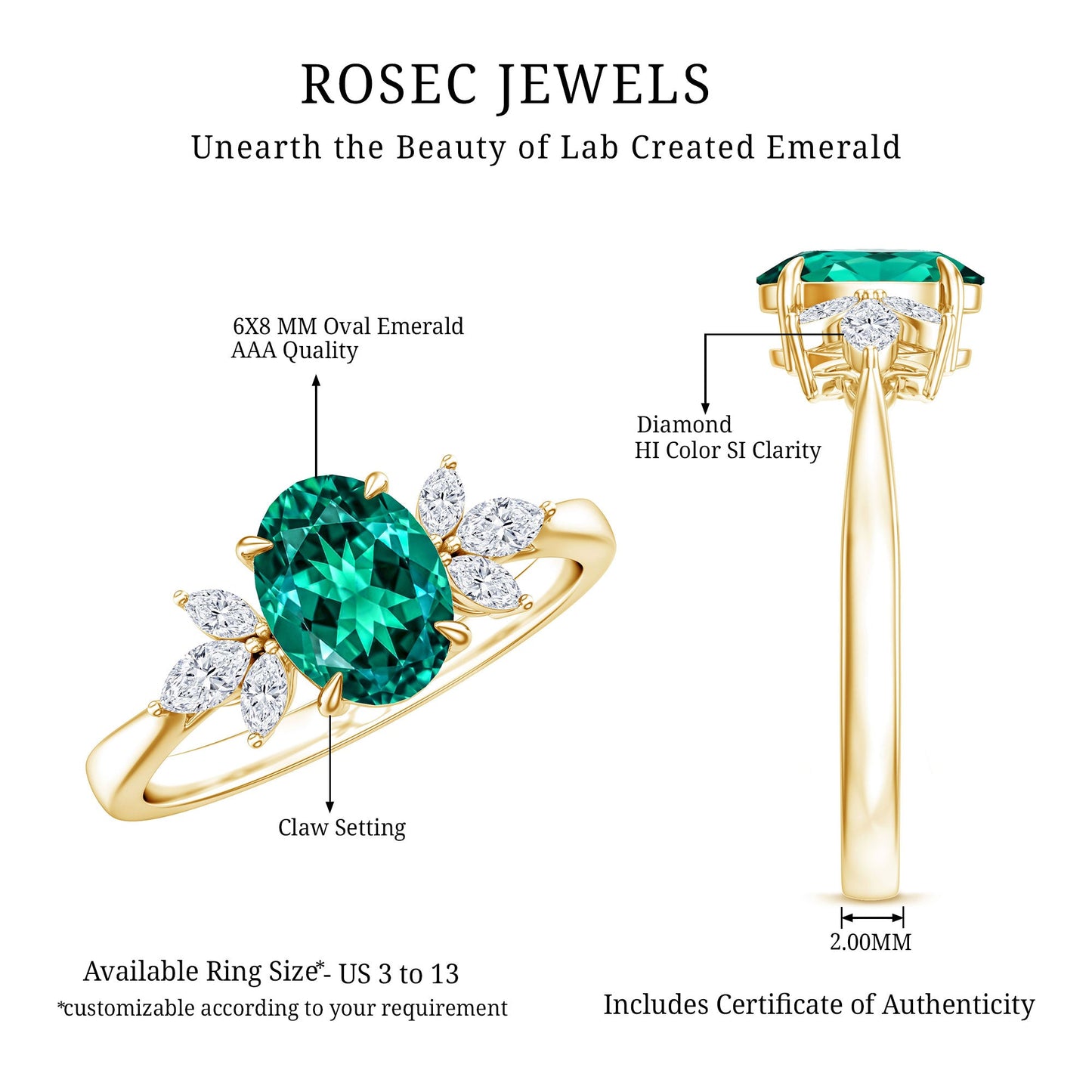 1.2 Carat Lab Created Emerald Oval Engagement Ring with Diamond Trio
