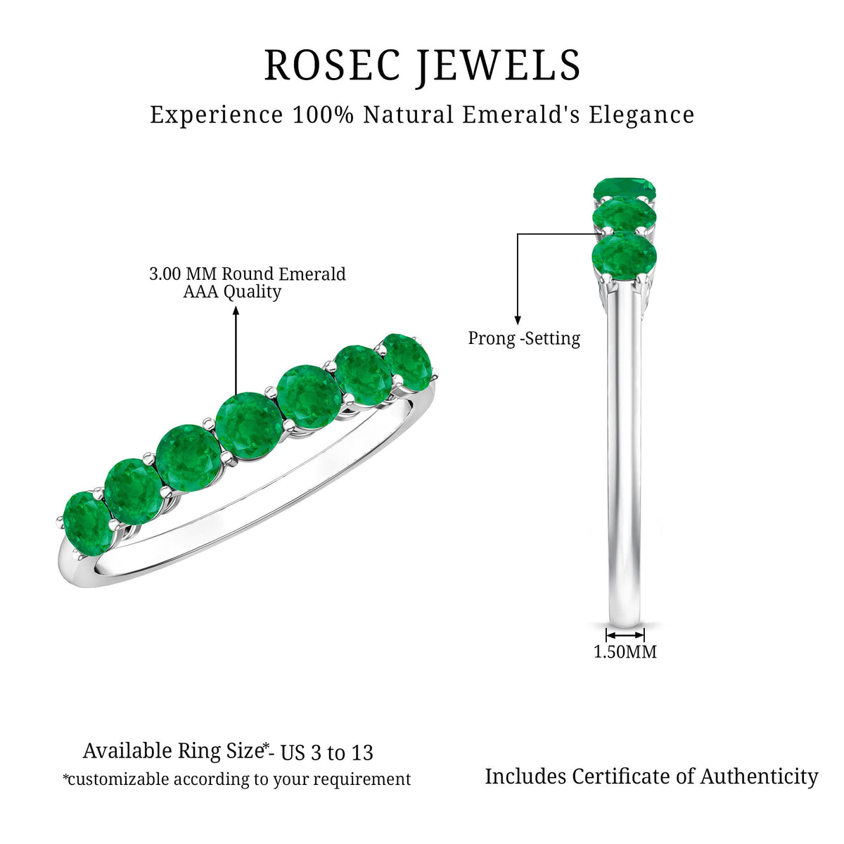 Certified 7 Stone Emerald Half Eternity Band for Women
