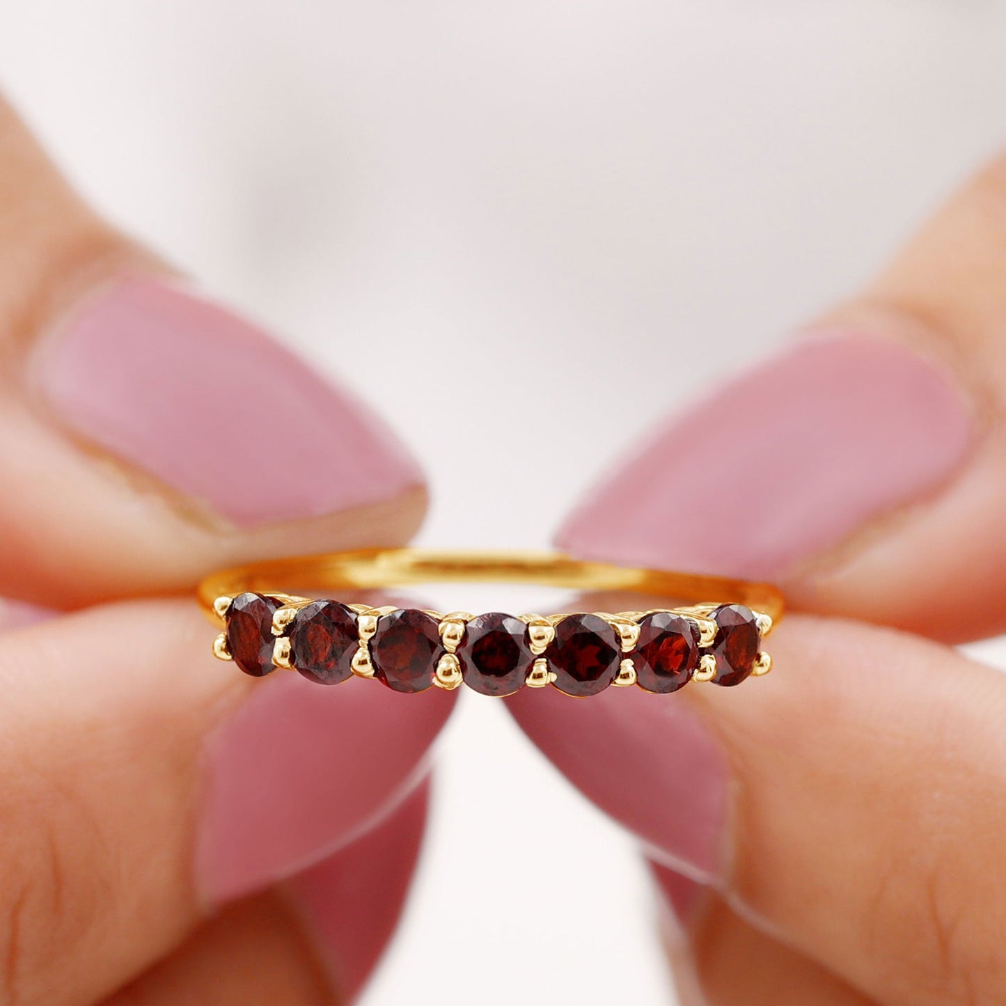 Certified Natural Garnet Half Eternity Ring for Anniversary