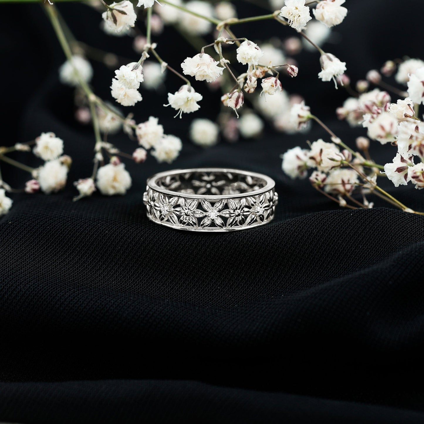 Real Diamond Flower Wedding Band for Women