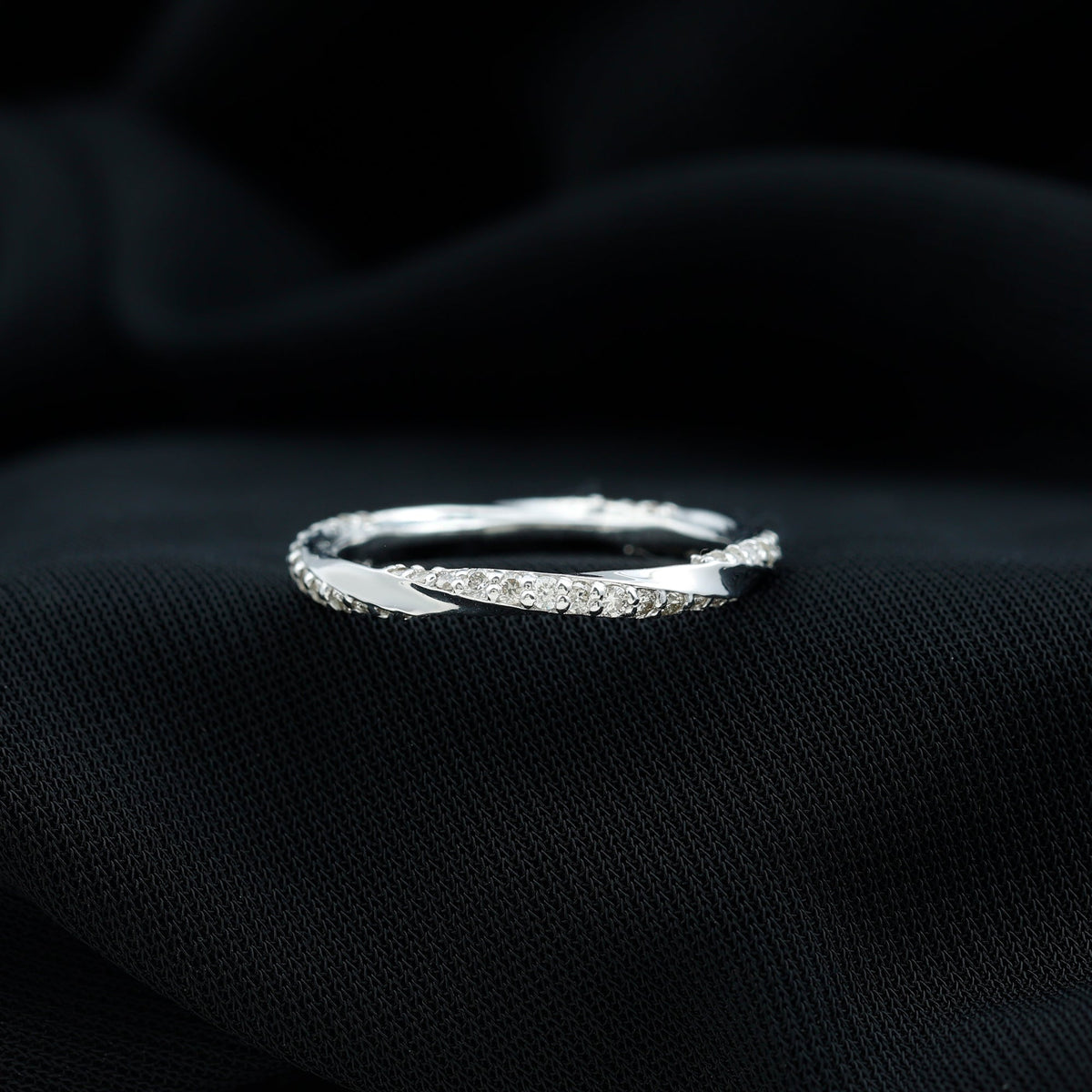 Pave Set Diamond Wedding Ring with Twisted Details