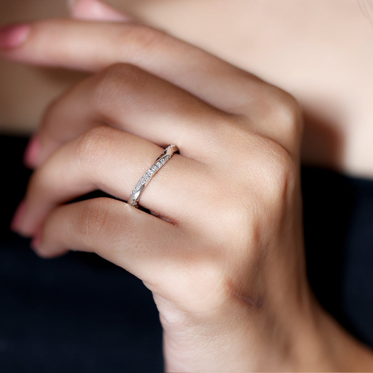 Pave Set Diamond Wedding Ring with Twisted Details