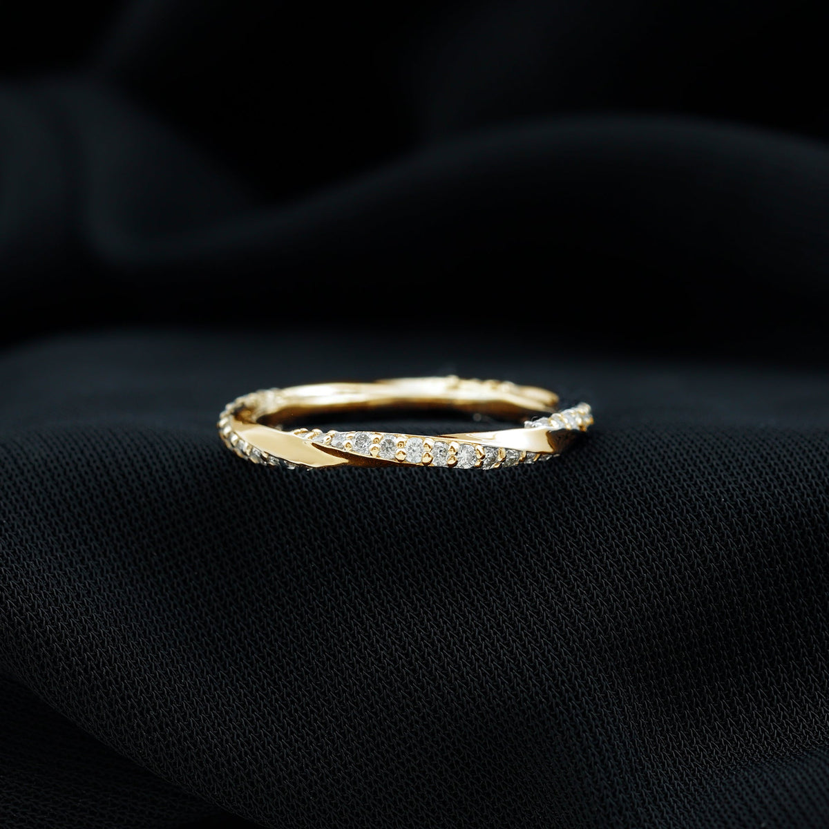 Pave Set Diamond Wedding Ring with Twisted Details