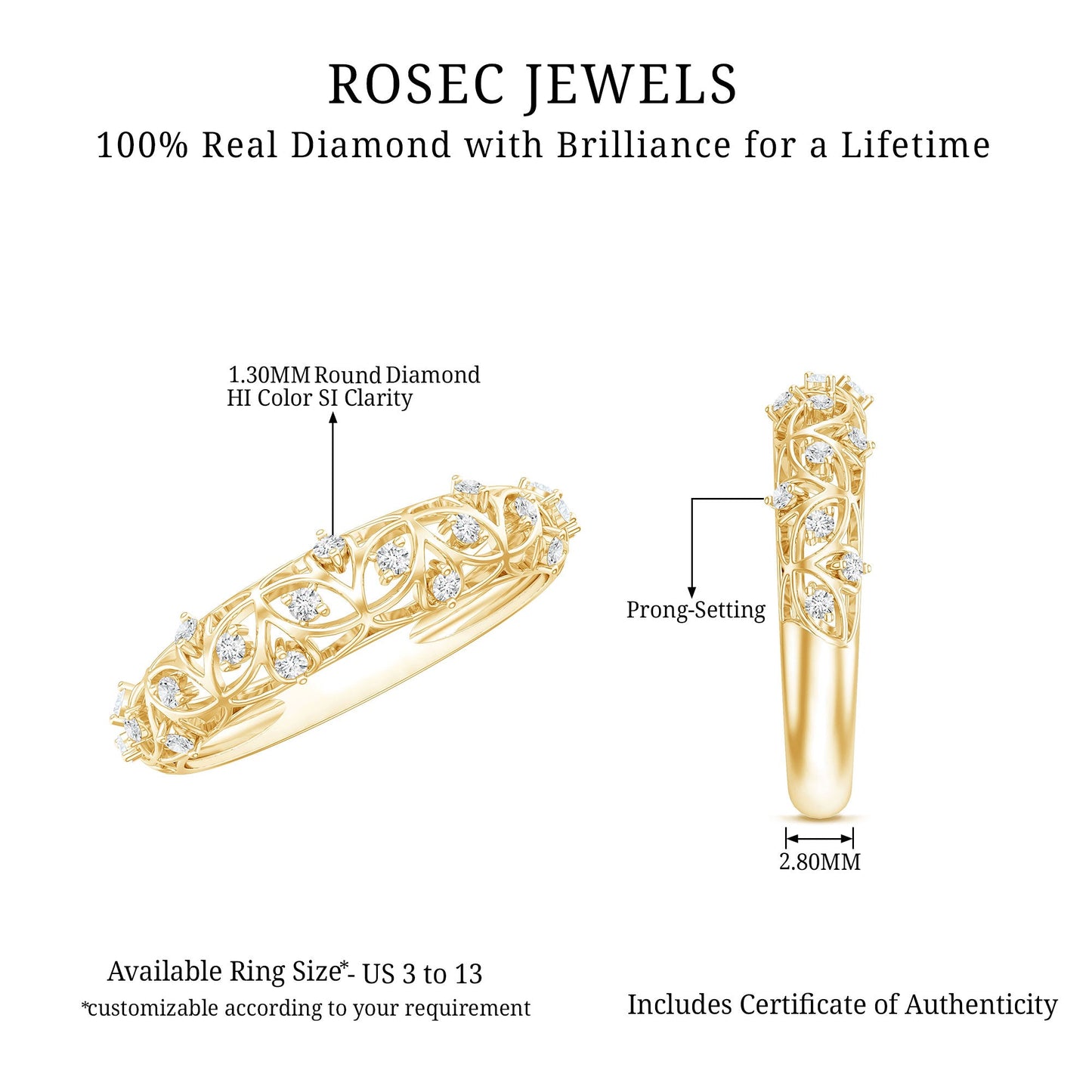 Certified Diamond Filigree Wedding Band for Women
