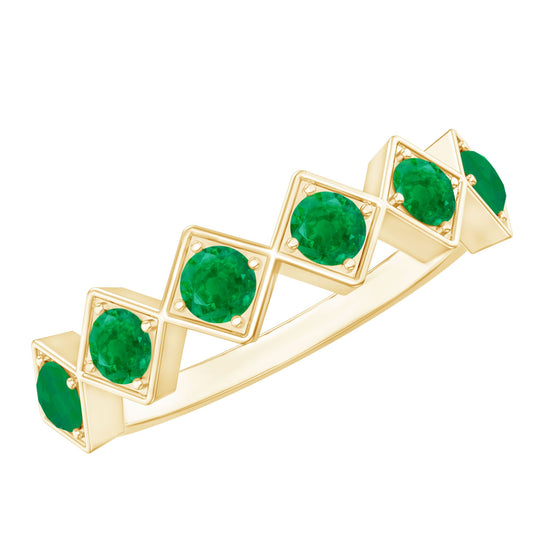 Geometric Emerald Half Eternity Ring for Women