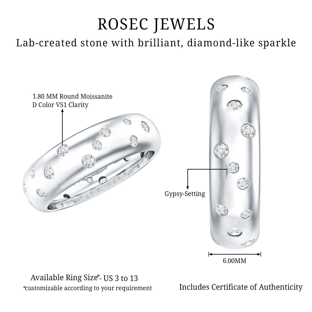 Scatter Moissanite Wedding Wide Band Ring