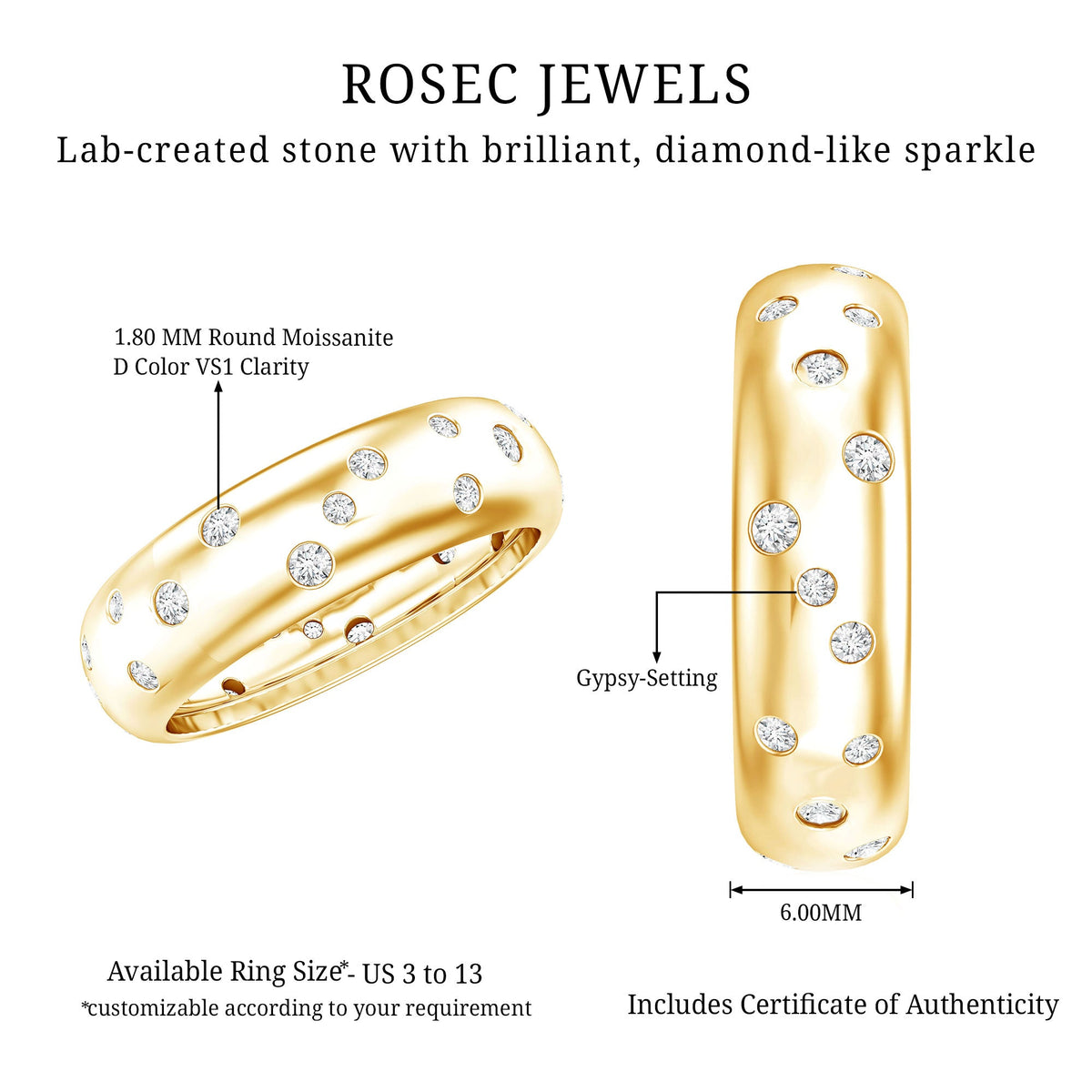 Scatter Moissanite Wedding Wide Band Ring